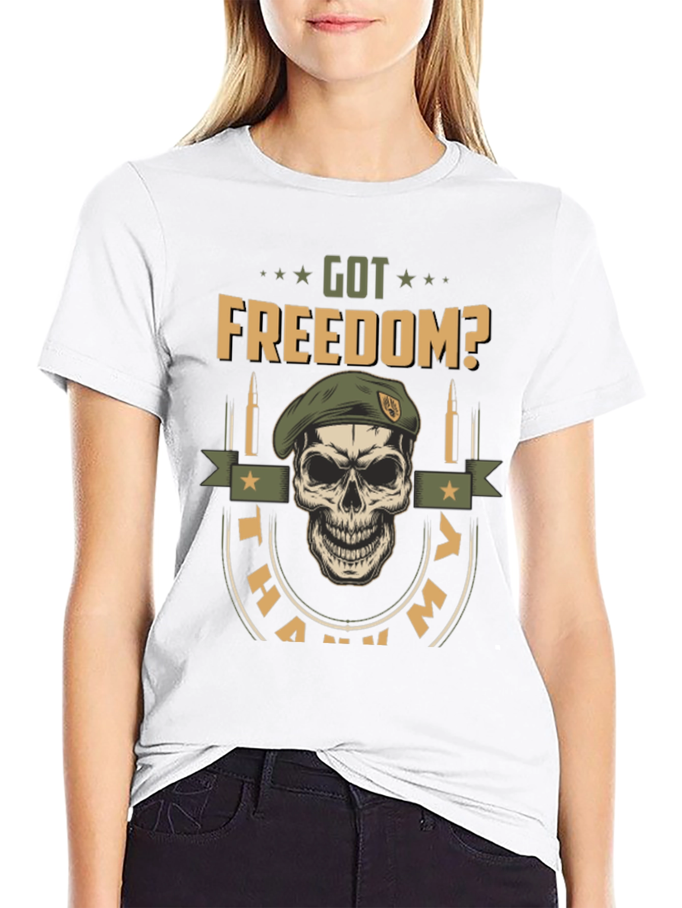 Got Freedom? Skull Graphic Tee - Military Tribute