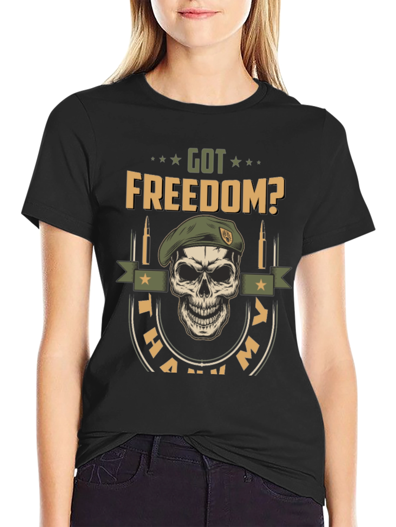 Got Freedom? Skull Graphic Tee - Military Tribute