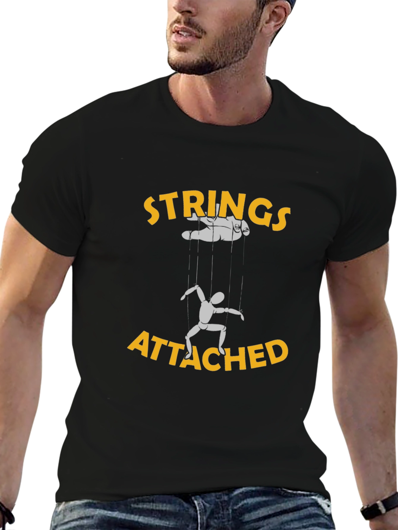 Strings Attached Graphic Tee - Black Cotton