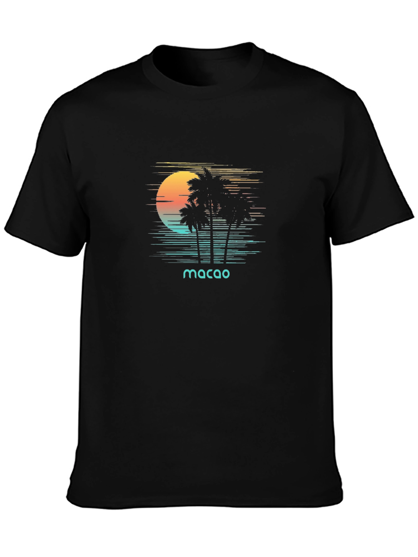 Macao Sunset Palm Tree Graphic Tee - Black