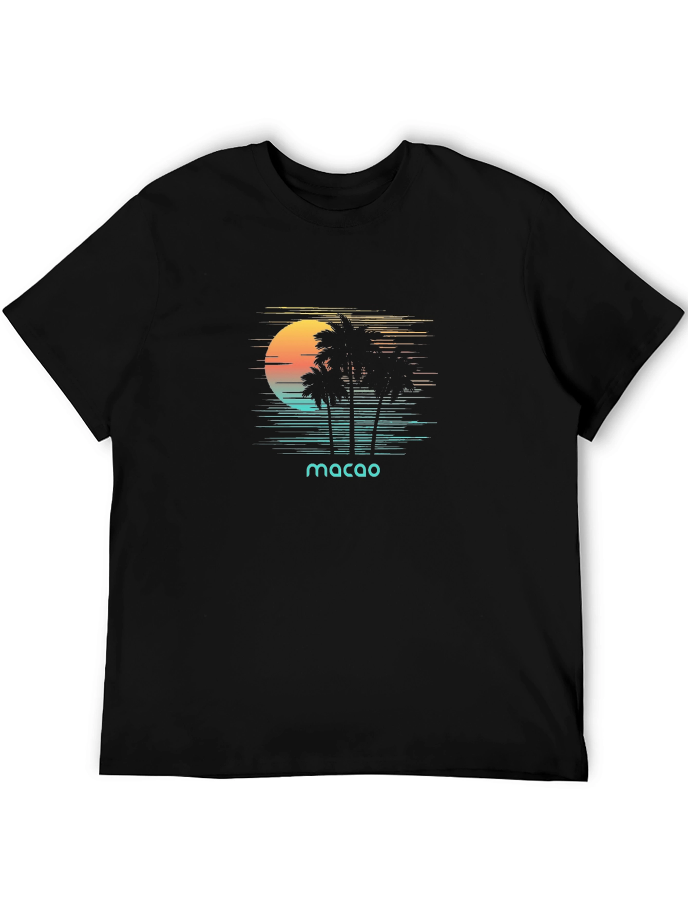 Macao Sunset Palm Tree Graphic Tee - Black