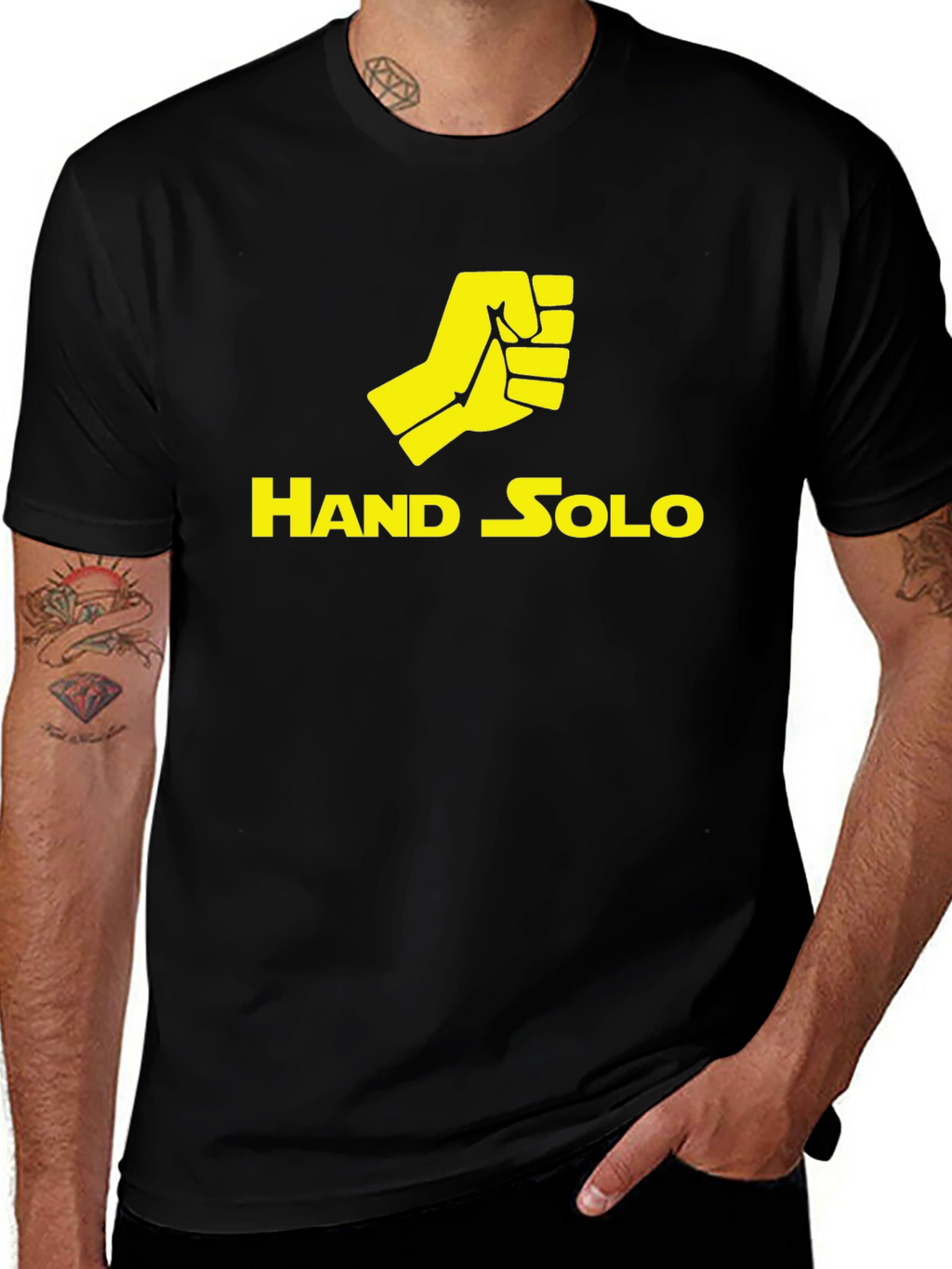 Hand Solo T-Shirt - Black Crew Neck Tee
