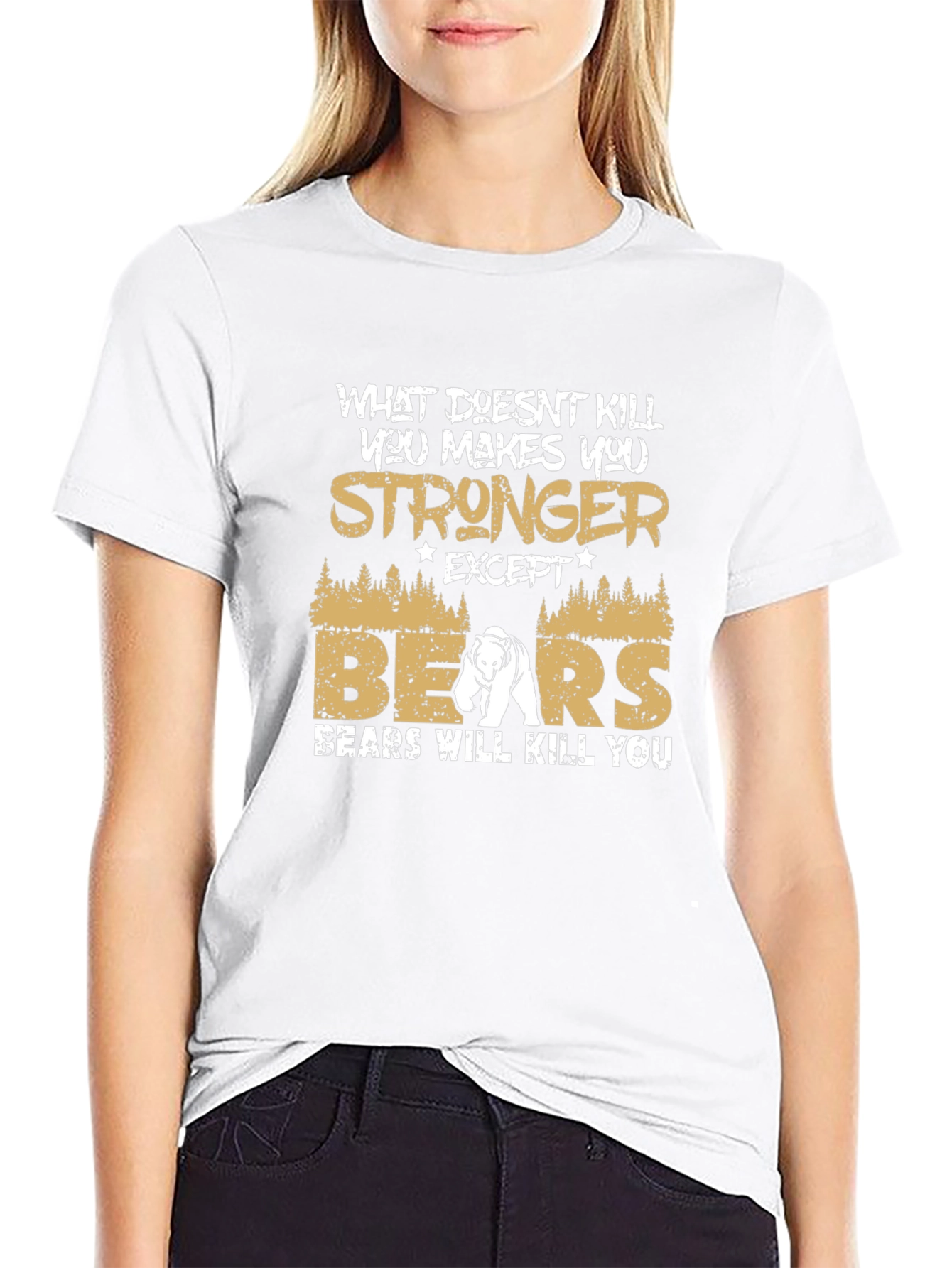 Stronger Except Bears T-Shirt Funny Bear Graphic Tee