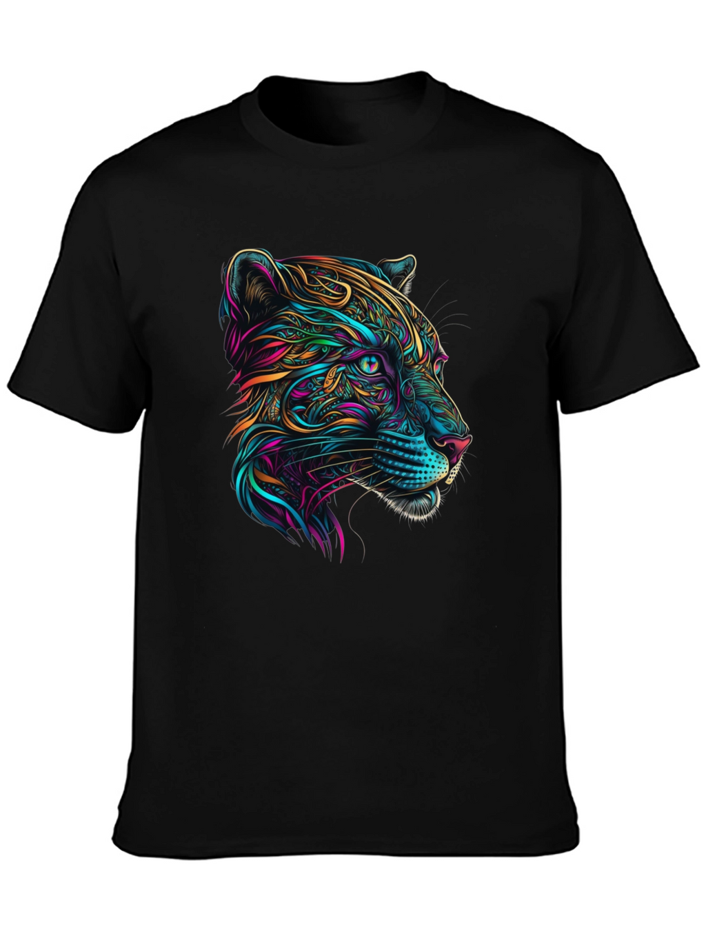 Vibrant Panther Graphic Tee - Stylish Mens Black T-Shirt