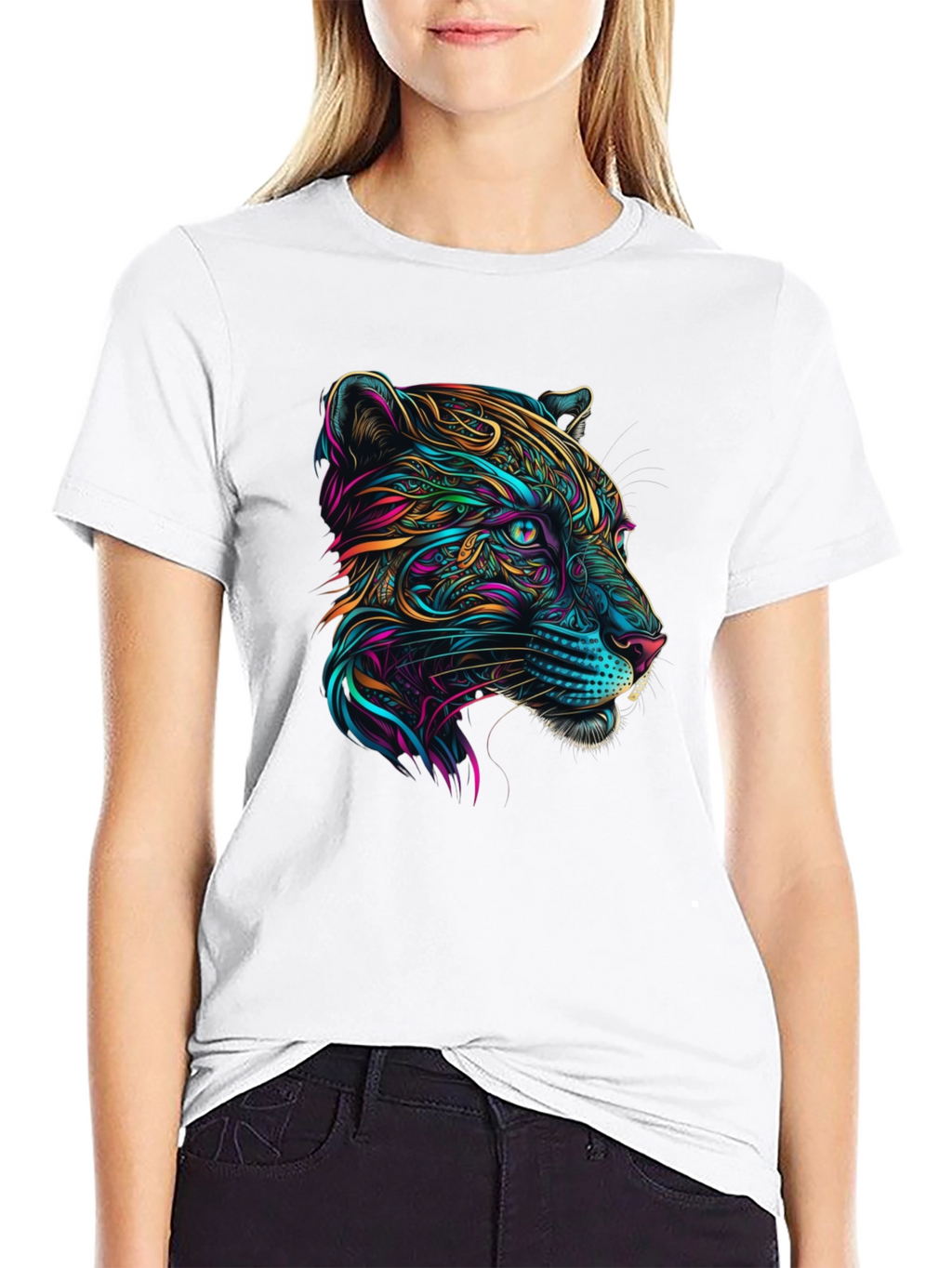 Vibrant Panther Graphic Tee - Stylish Mens Black T-Shirt