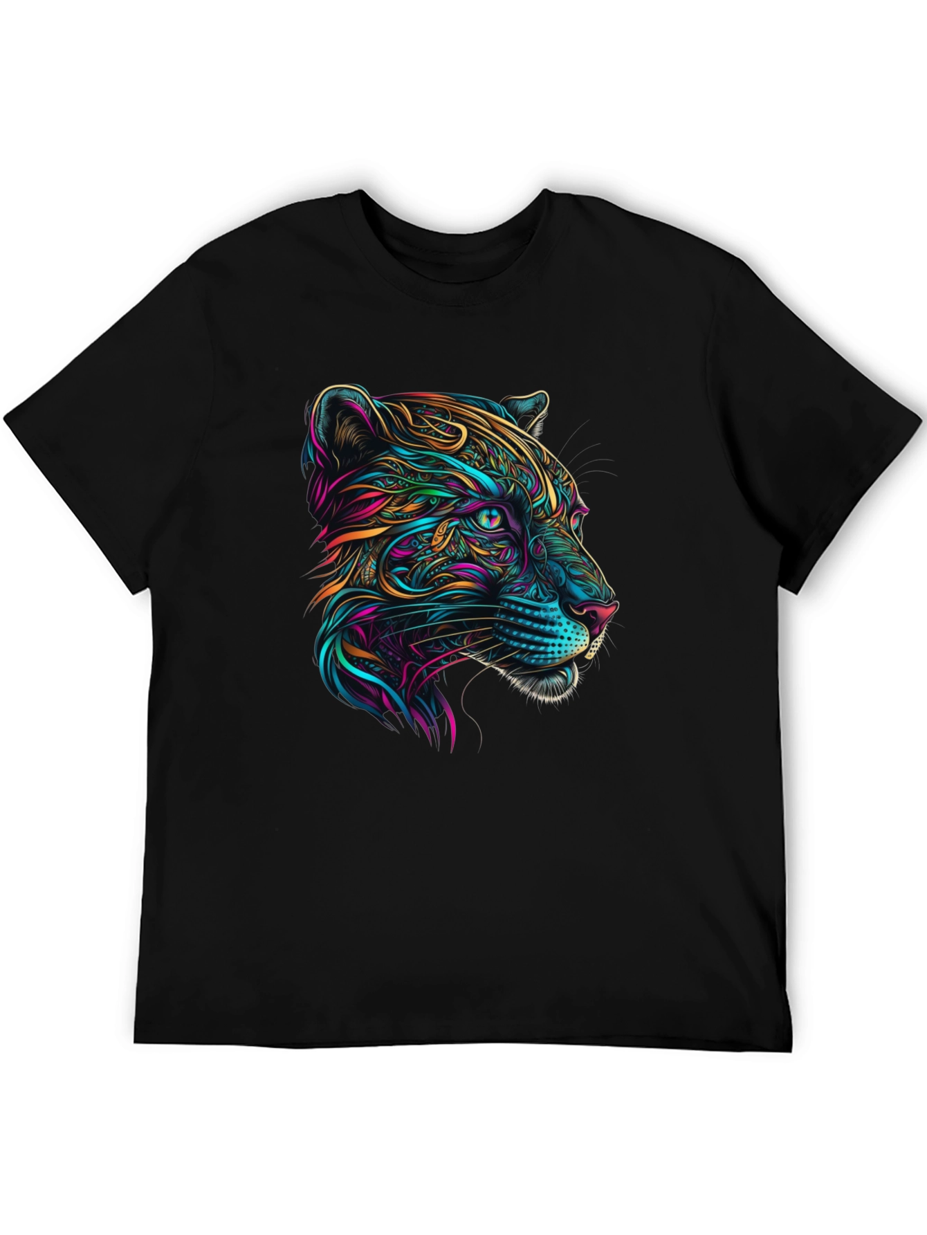 Vibrant Panther Graphic Tee - Stylish Mens Black T-Shirt