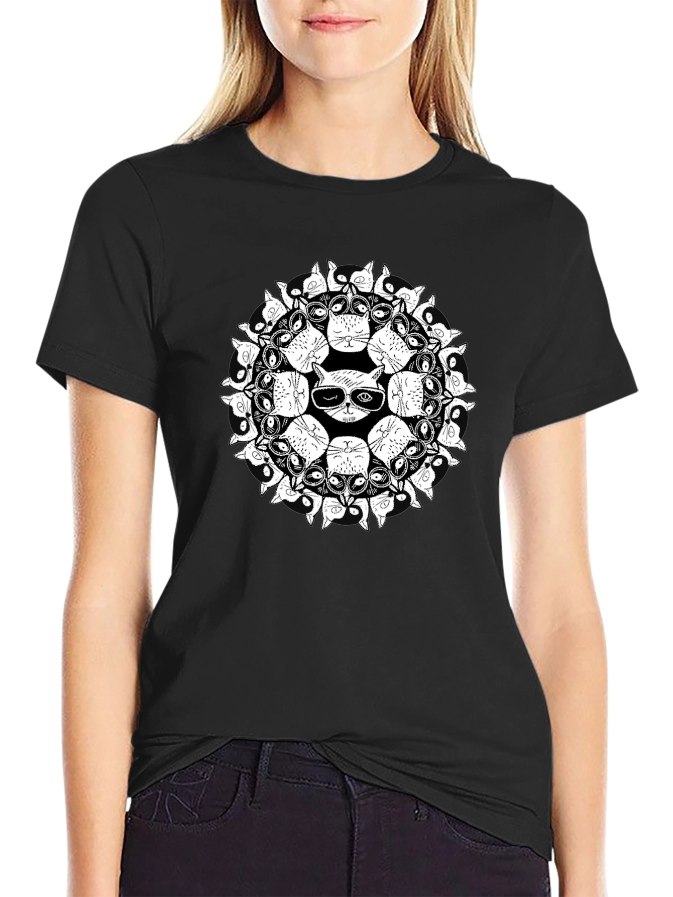 Cool Cat Mandala Graphic T-Shirt