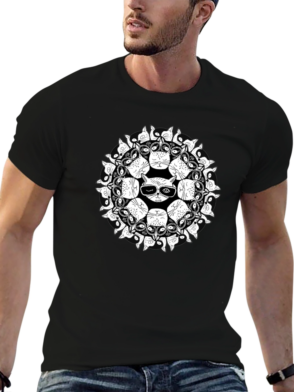 Cool Cat Mandala Graphic T-Shirt