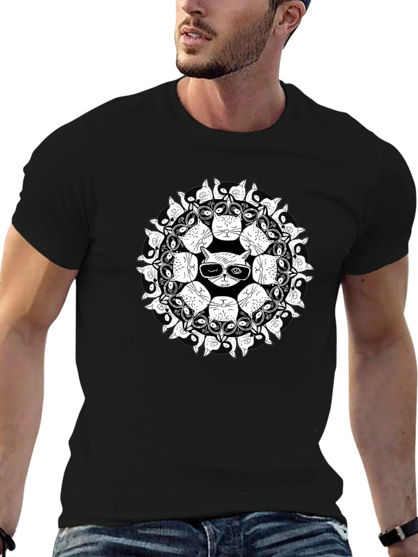 Cool Cat Mandala Graphic T-Shirt