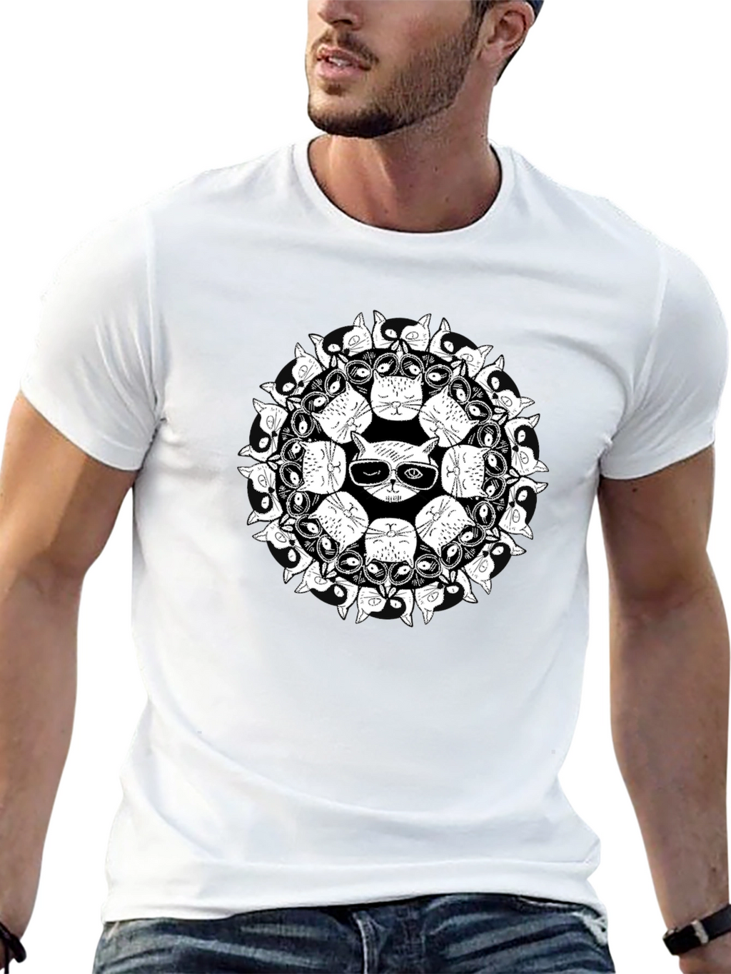 Cool Cat Mandala Graphic T-Shirt