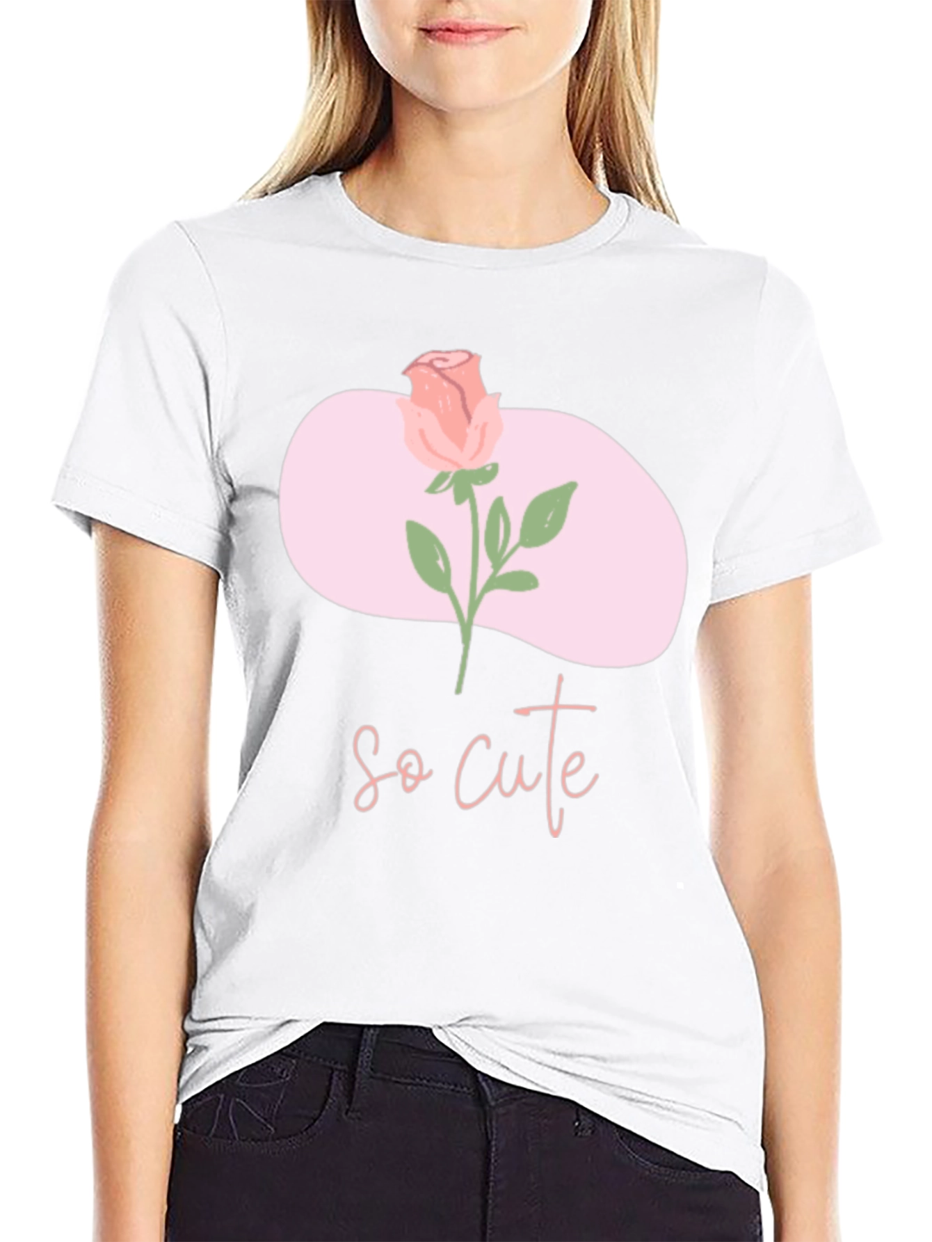 So Cute Rose Graphic Tee - Stylish Comfort