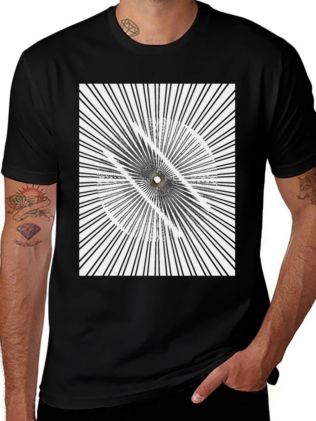Abstract Optical Illusion Graphic Print Black T-Shirt