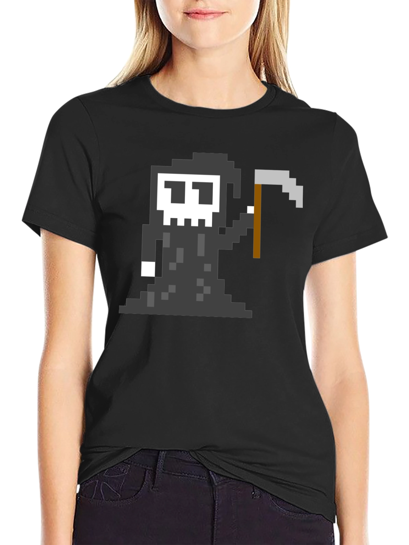 Pixel Grim Reaper Graphic T-Shirt - Black