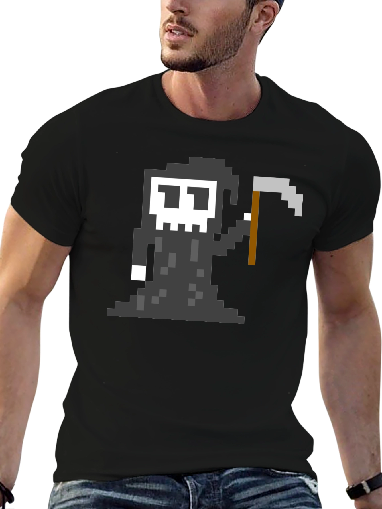 Pixel Grim Reaper Graphic T-Shirt - Black
