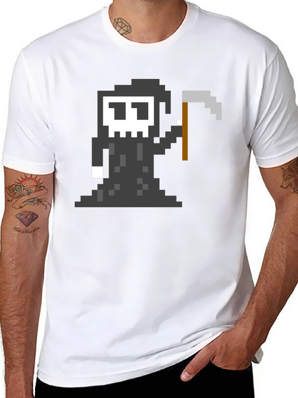 Pixel Grim Reaper Graphic T-Shirt - Black