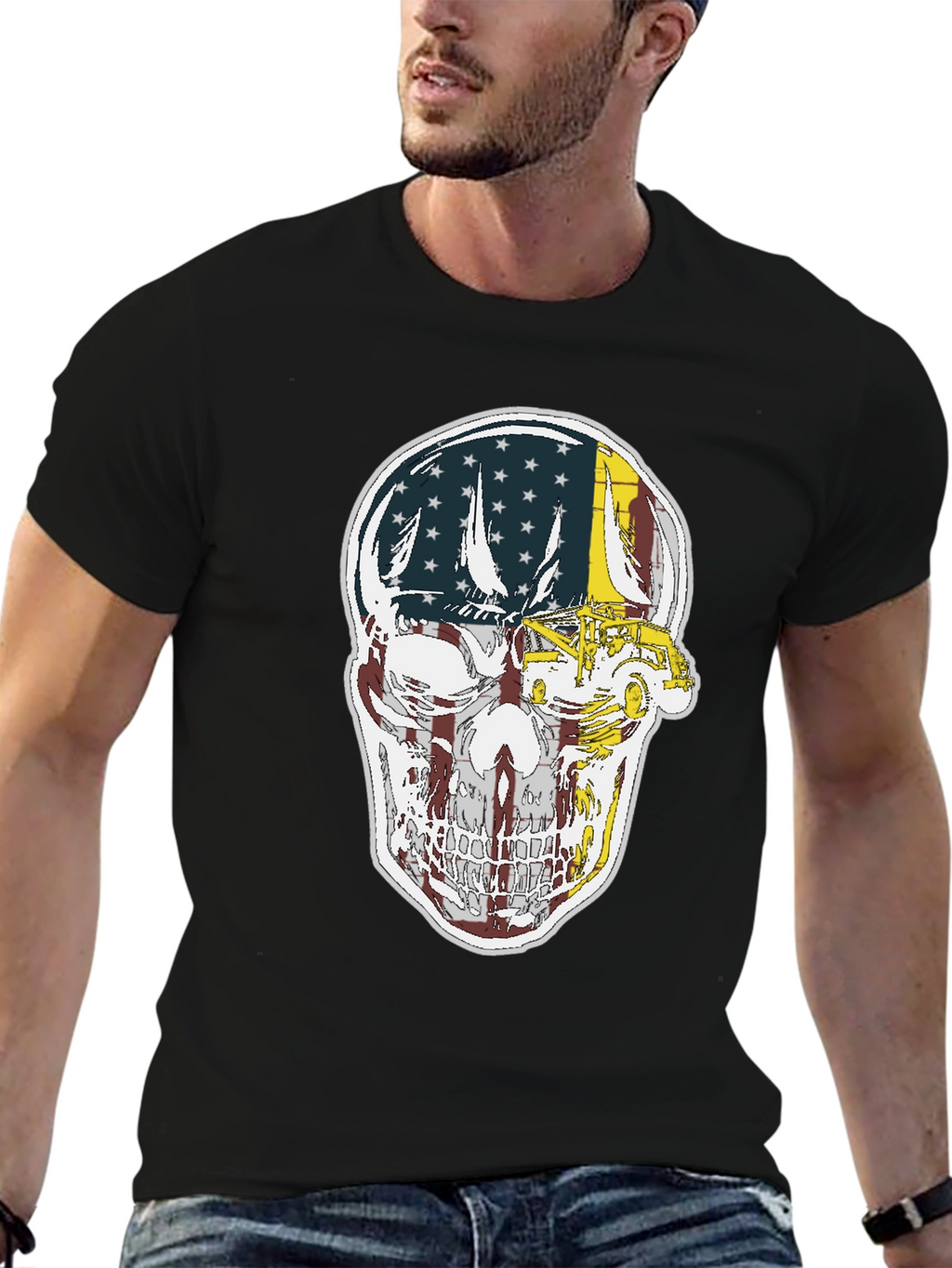 American Skull Tow Truck Graphic T-Shirt