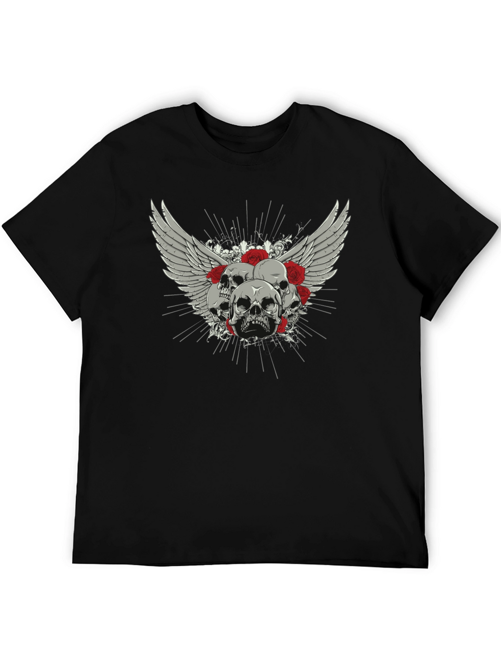 Skull & Roses Graphic Print Black T-Shirt