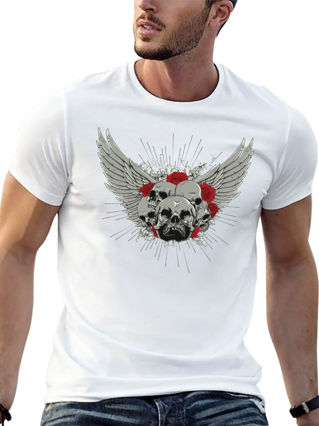 Skull & Roses Graphic Print Black T-Shirt