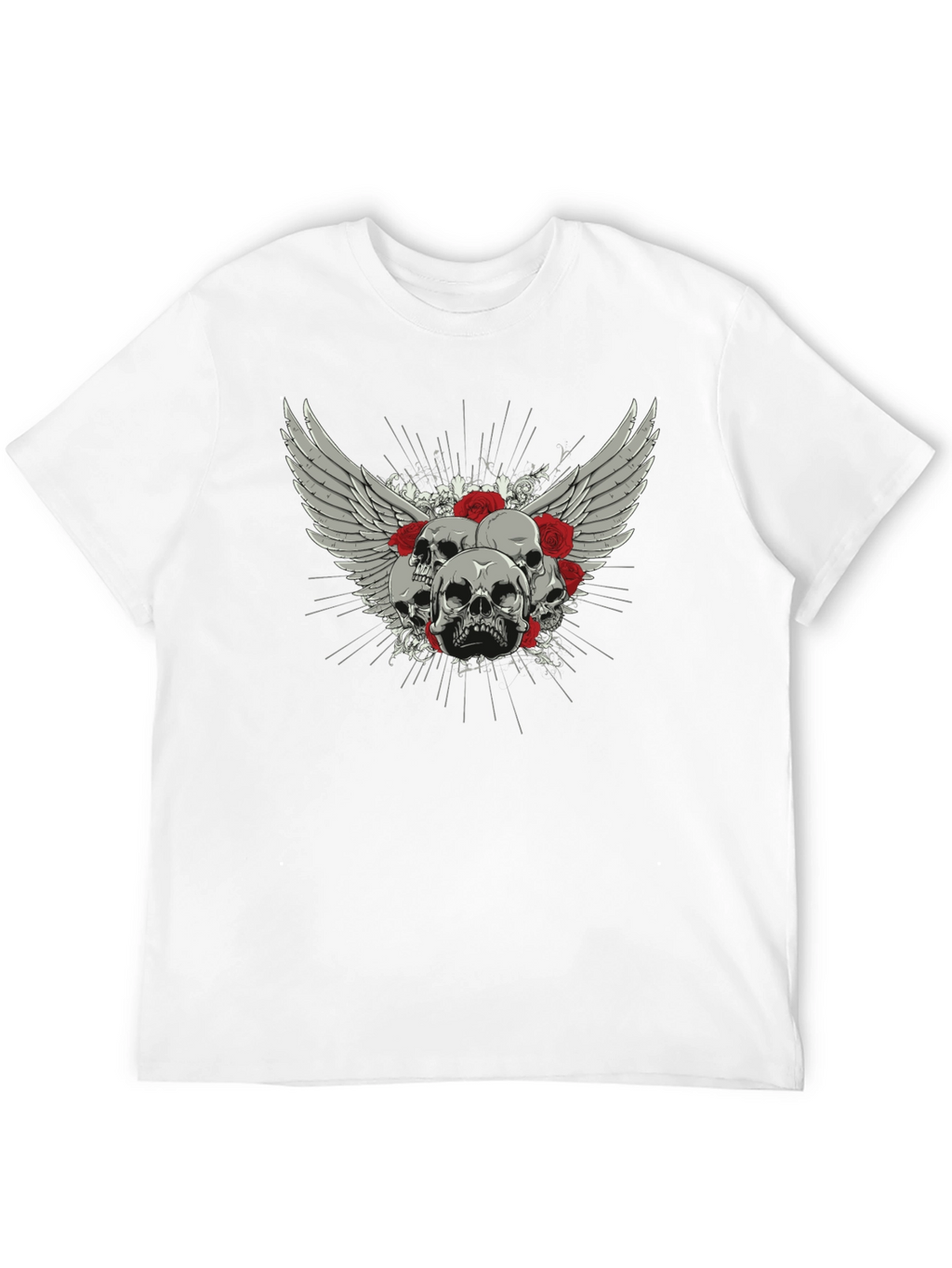 Skull & Roses Graphic Print Black T-Shirt