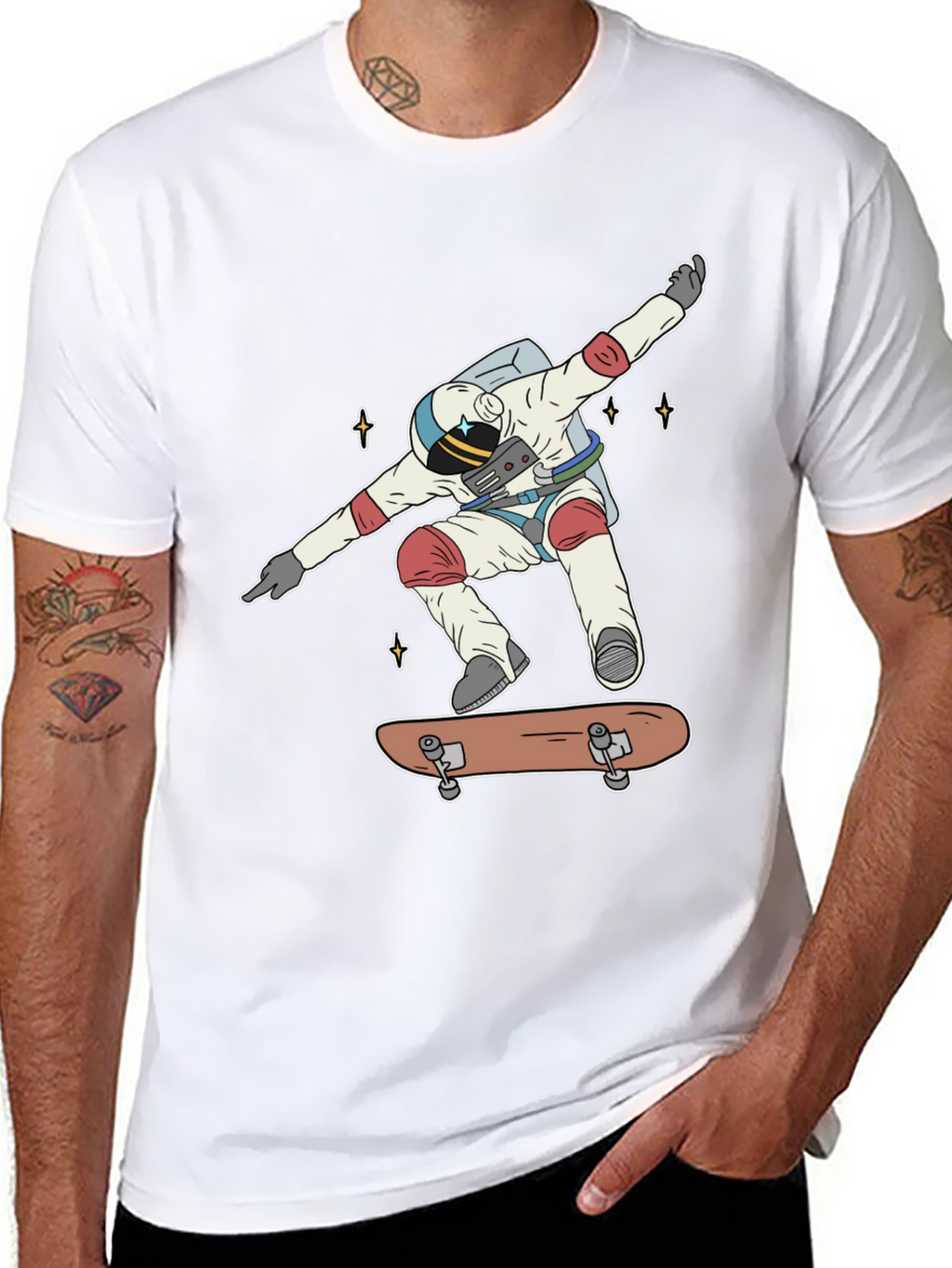 Astronaut Skateboarder Graphic Tee - Cool Space Shirt