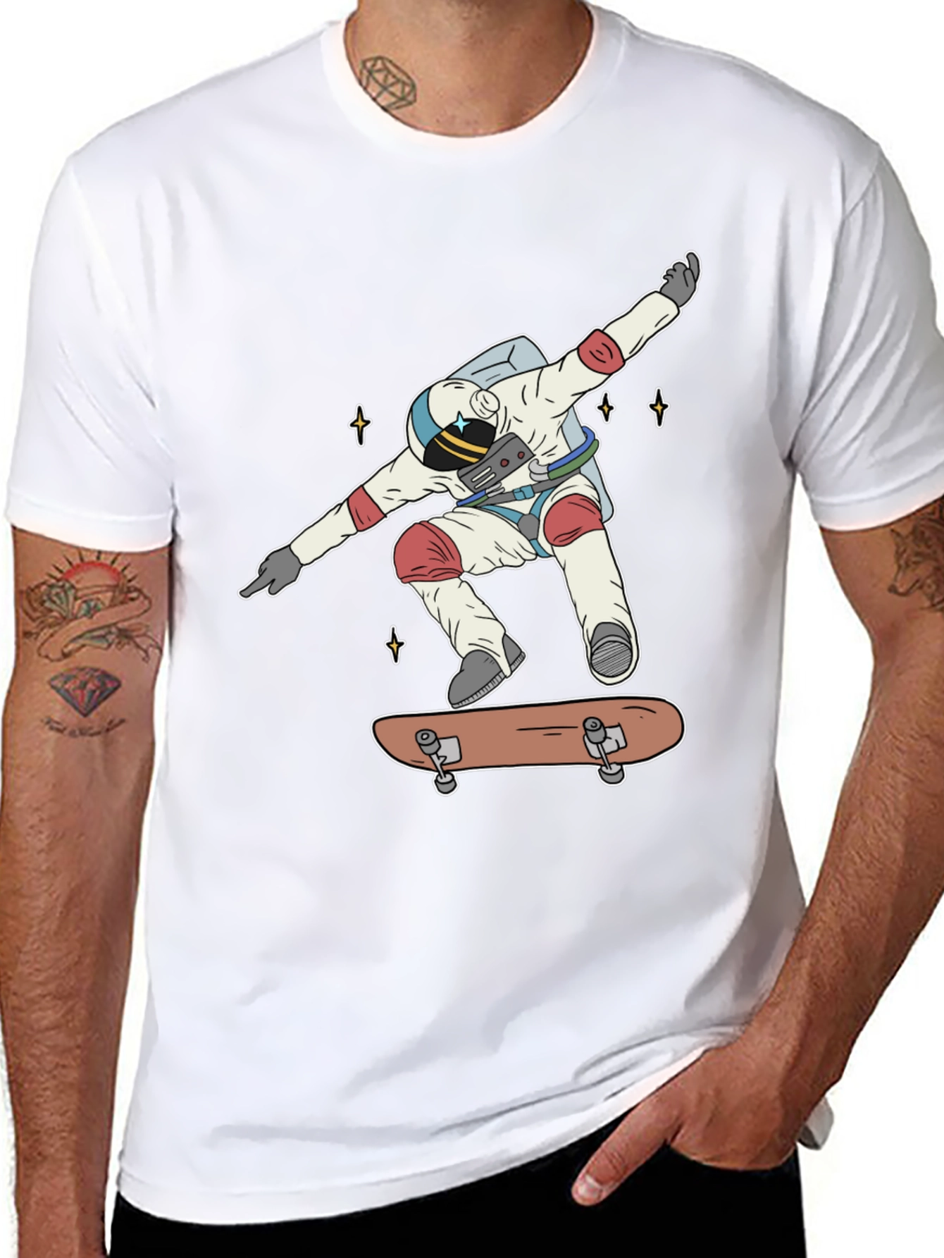 Astronaut Skateboarder Graphic Tee - Cool Space Shirt