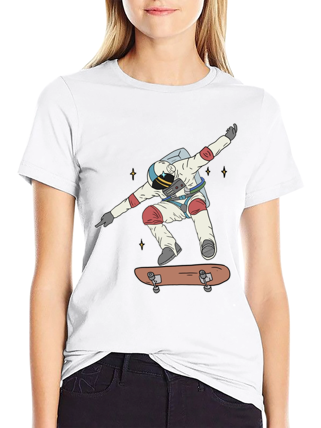 Astronaut Skateboarder Graphic Tee - Cool Space Shirt
