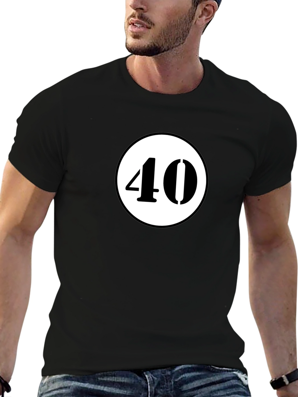 Retro 40 Graphic Tee - Black Cotton Casual Wear