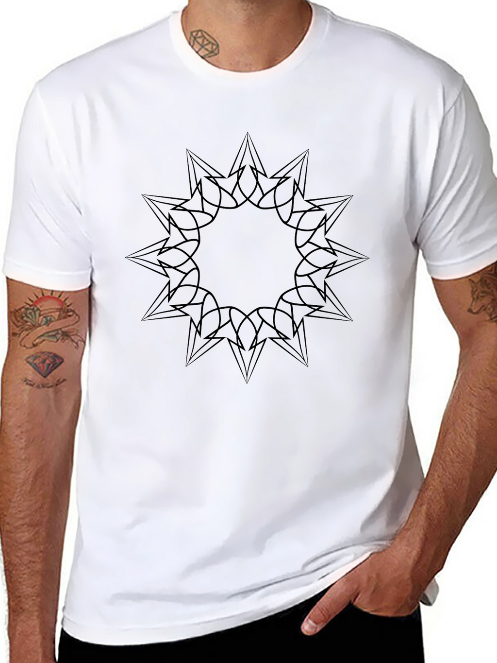 Geometric Starburst Graphic Black T-Shirt