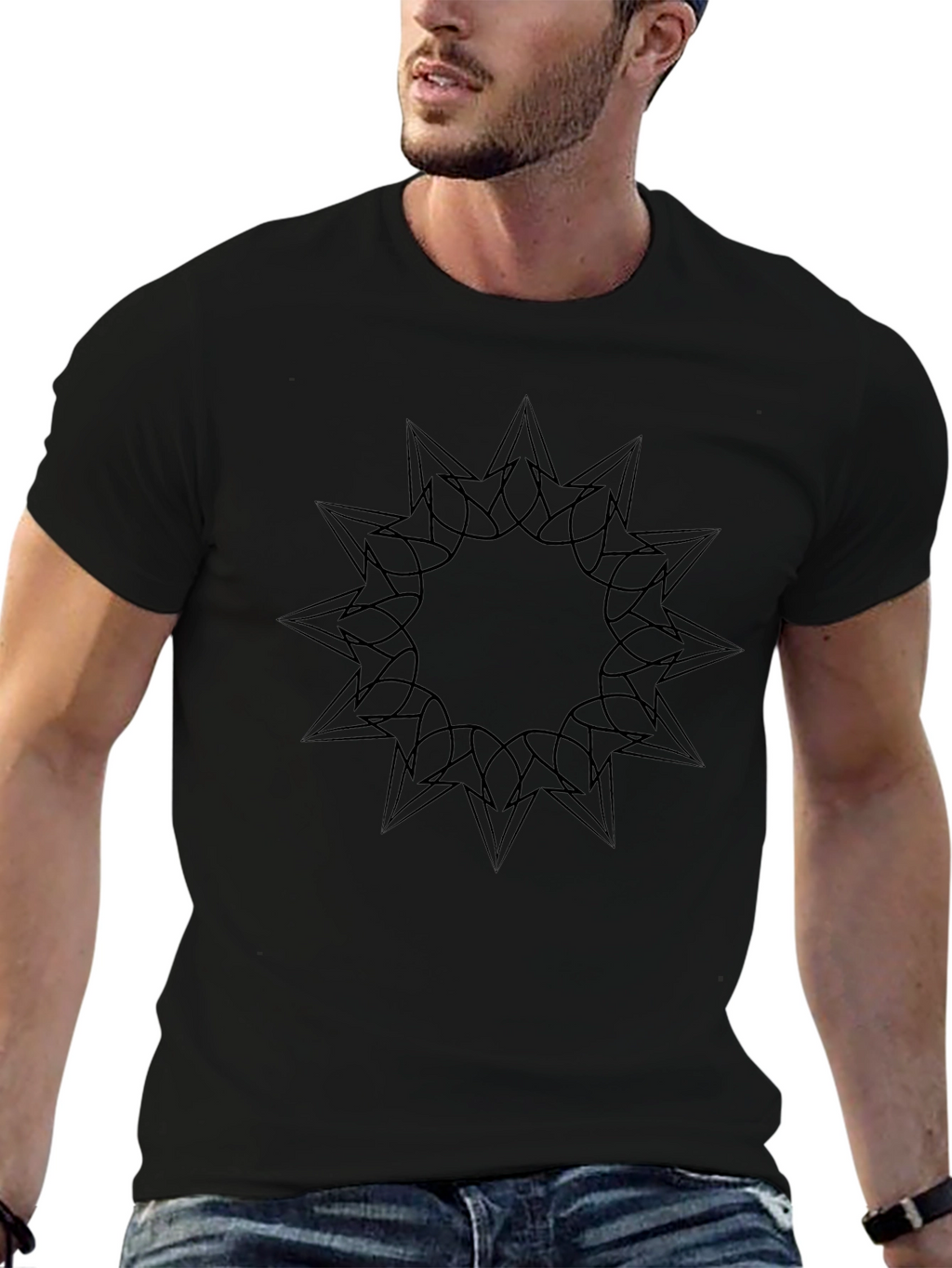 Geometric Starburst Graphic Black T-Shirt