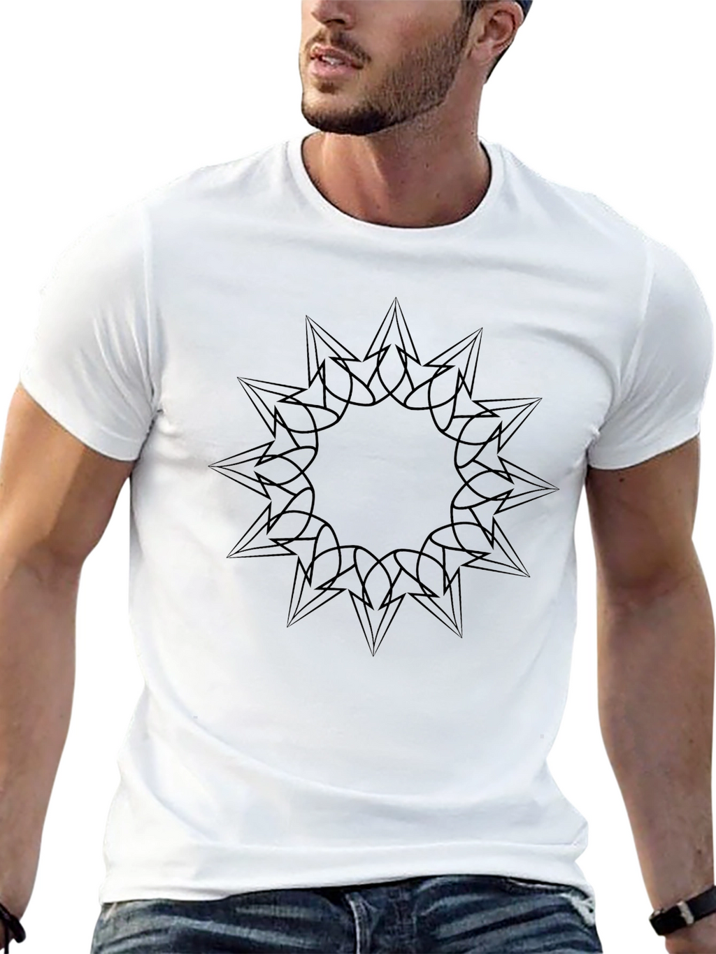 Geometric Starburst Graphic Black T-Shirt