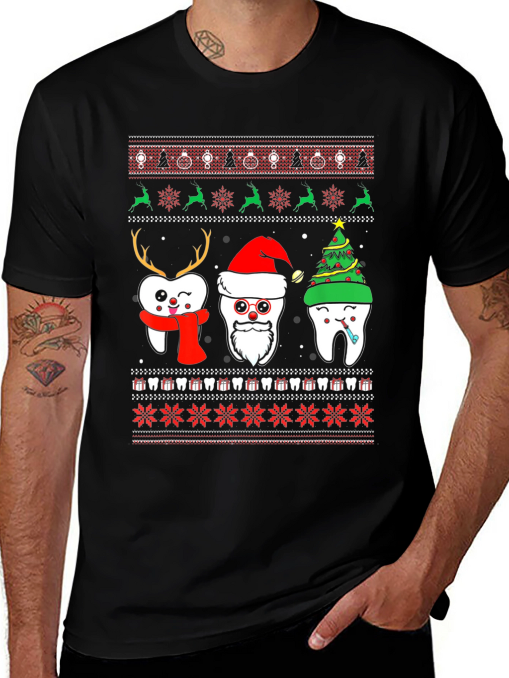 Festive Tooth Christmas Ugly Sweater T-Shirt