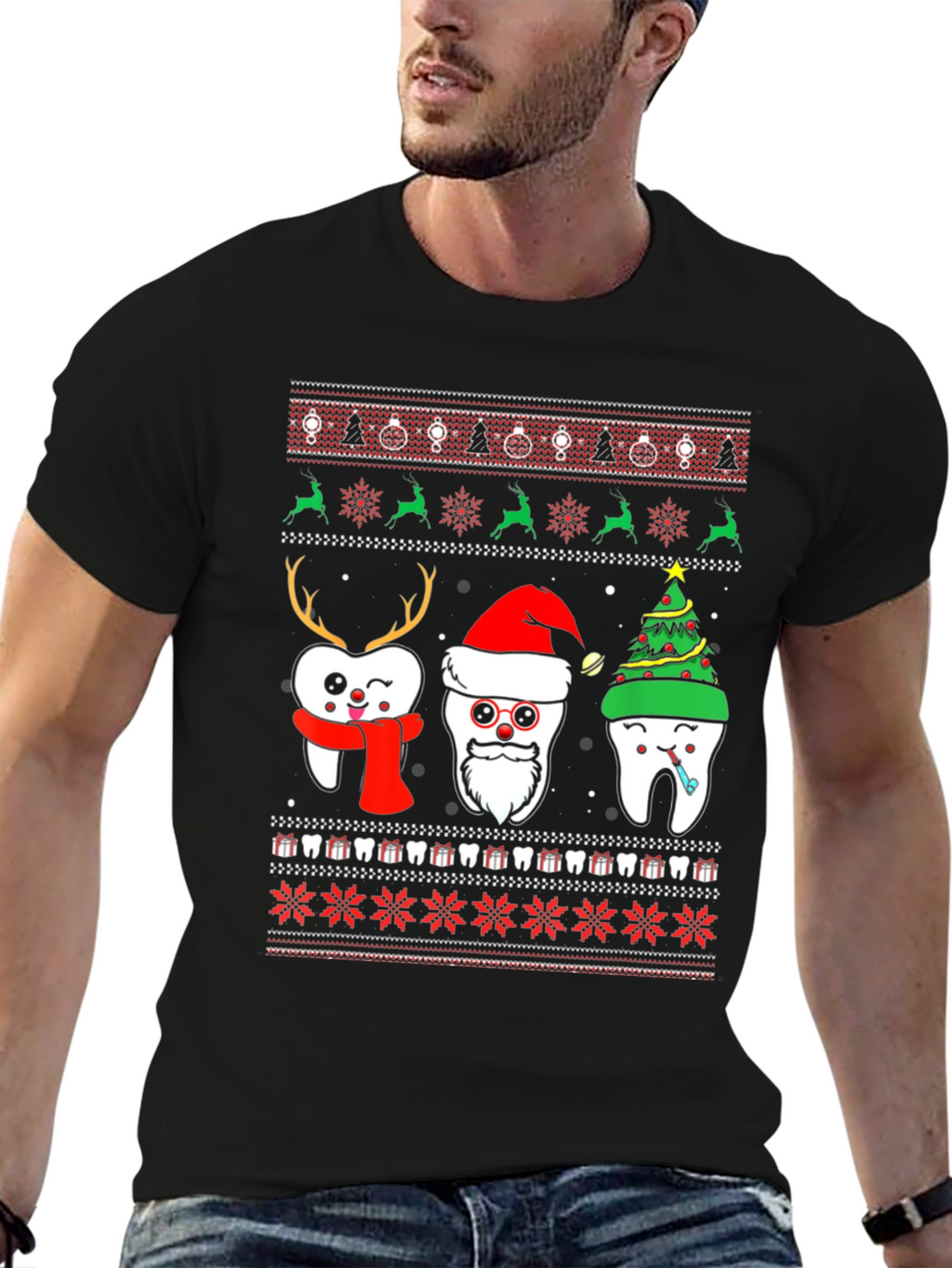 Festive Tooth Christmas Ugly Sweater T-Shirt