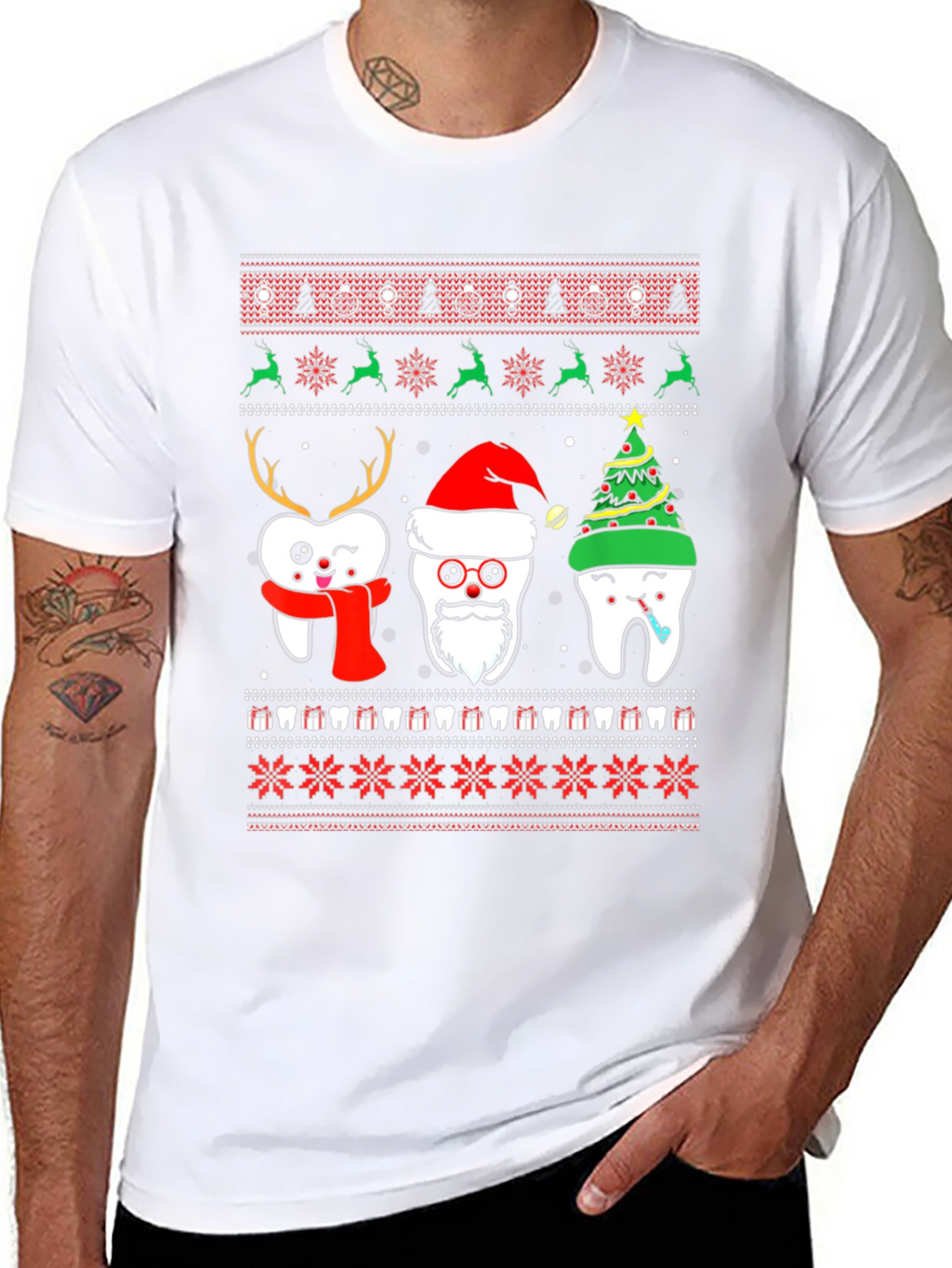 Festive Tooth Christmas Ugly Sweater T-Shirt