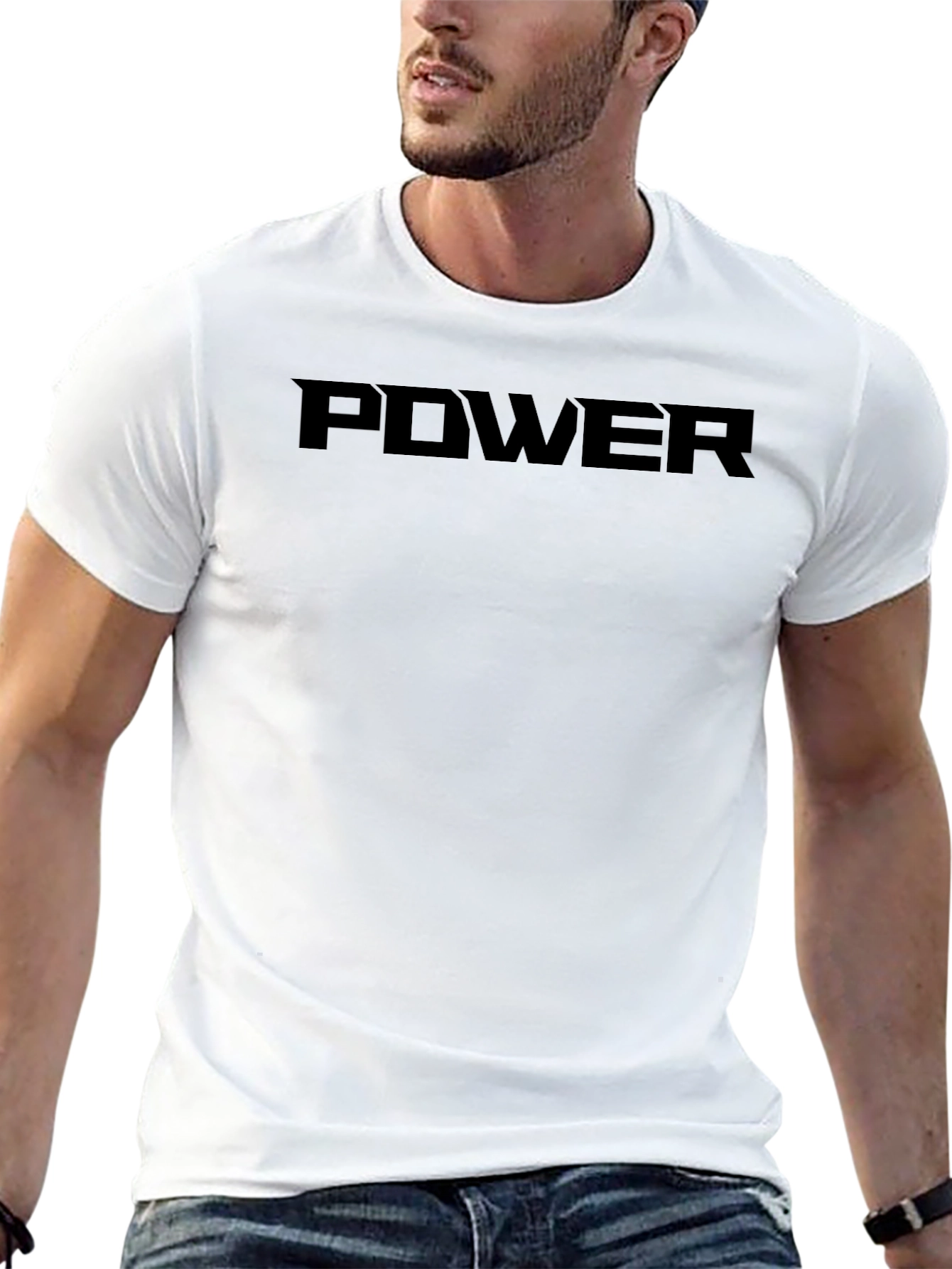 Mens Black POWER Graphic T-Shirt - Bold Statement Tee
