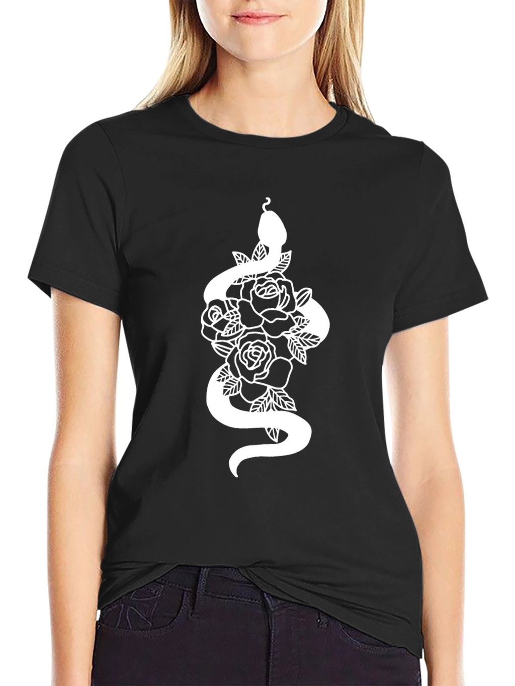 Snake & Roses Graphic Tee - Bold Black T-Shirt