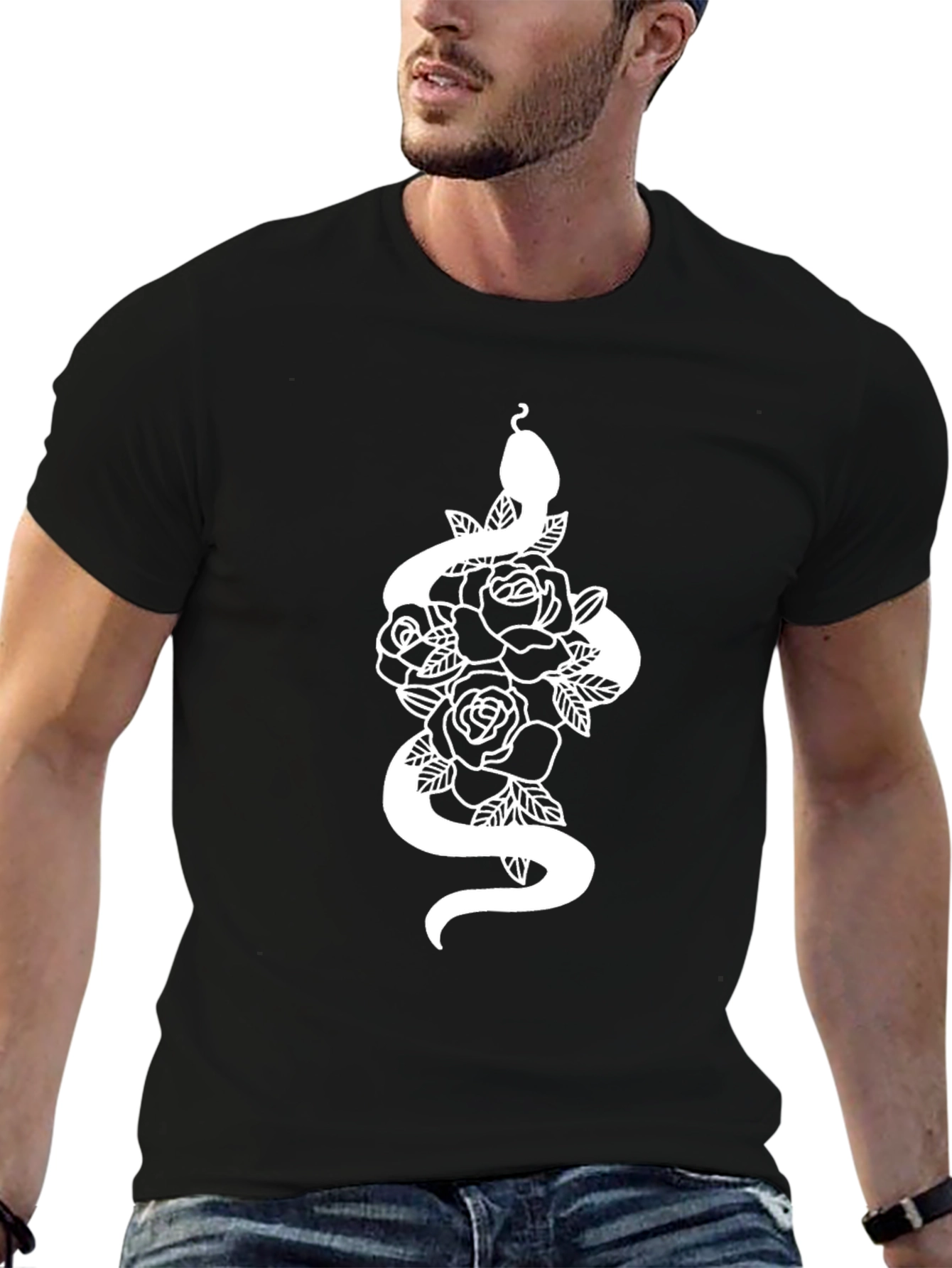 Snake & Roses Graphic Tee - Bold Black T-Shirt
