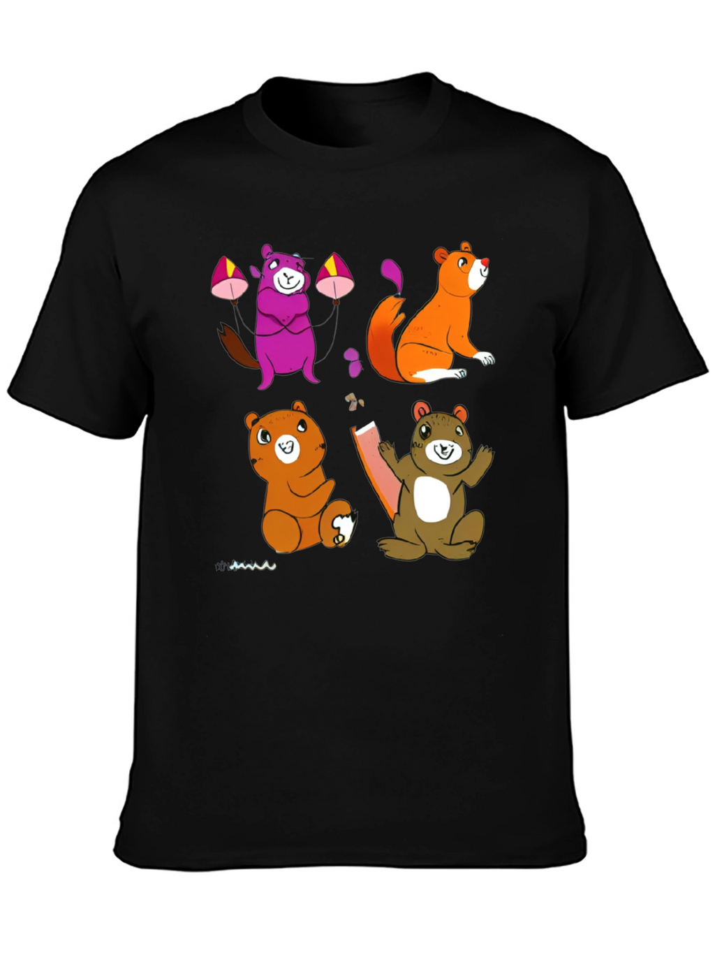 Cartoon Animal Graphic Black T-Shirt