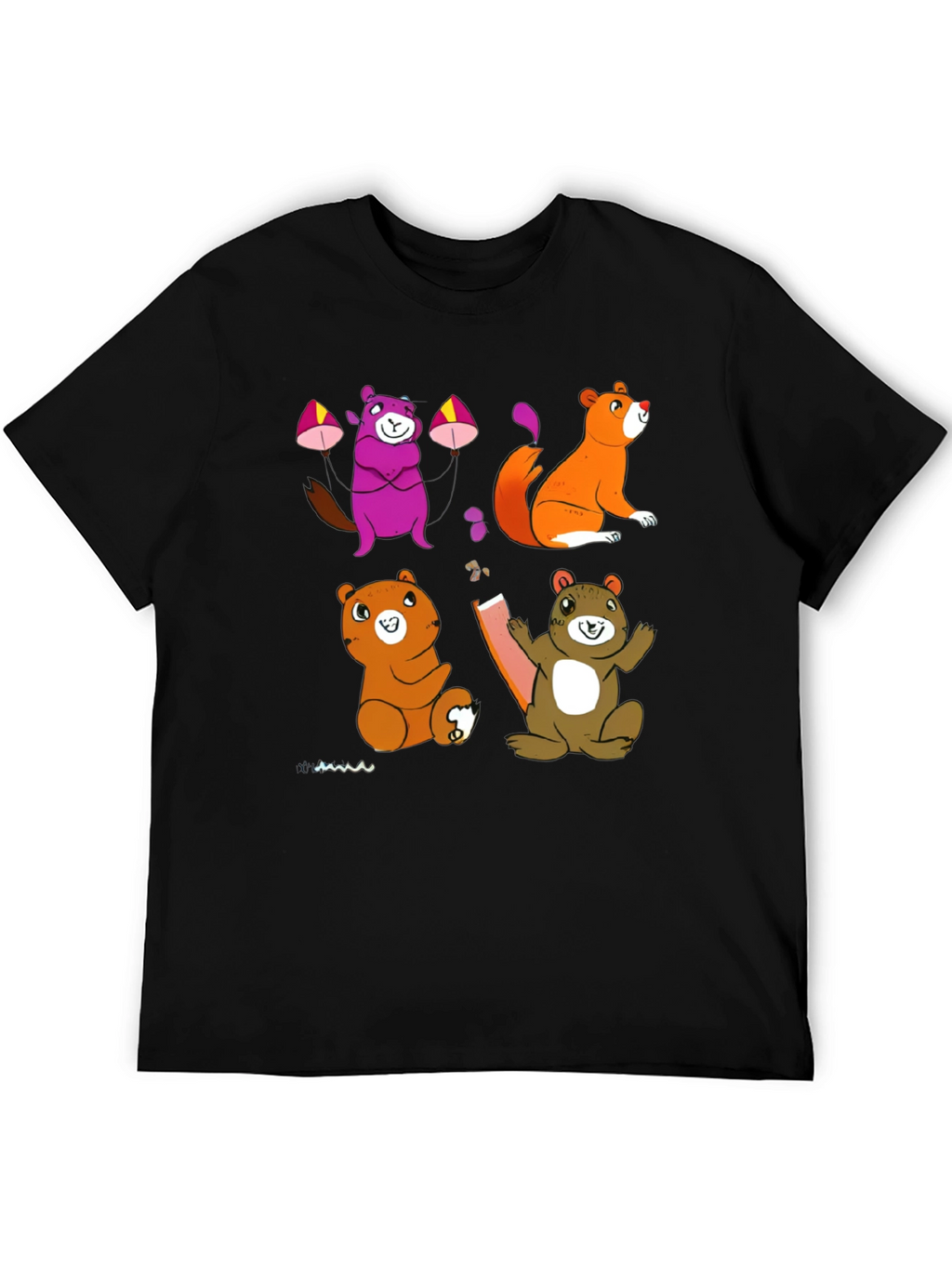 Cartoon Animal Graphic Black T-Shirt