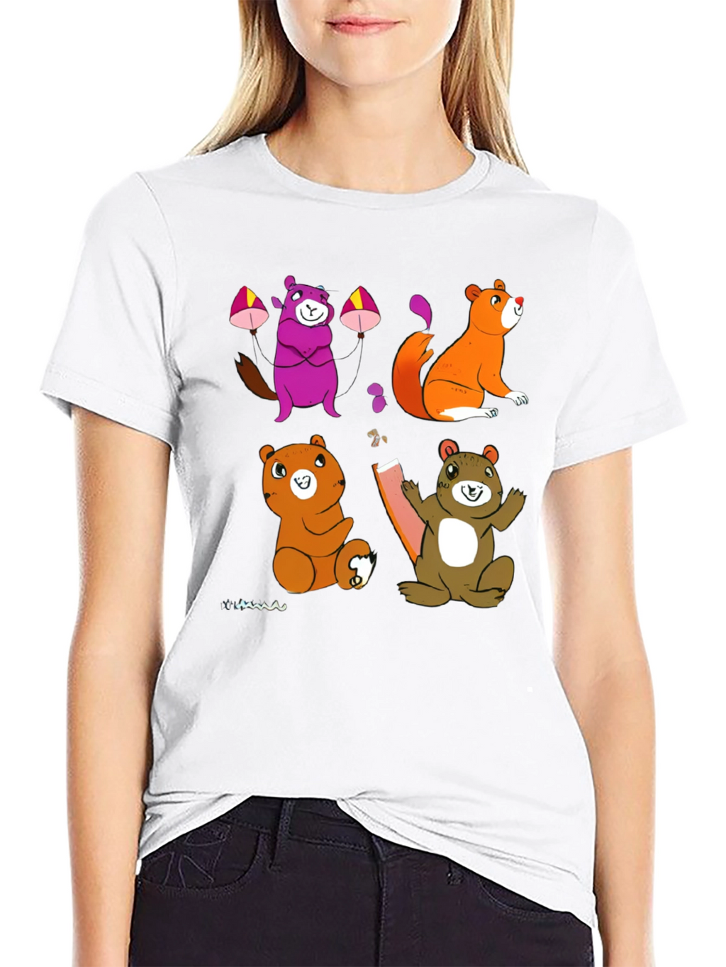 Cartoon Animal Graphic Black T-Shirt