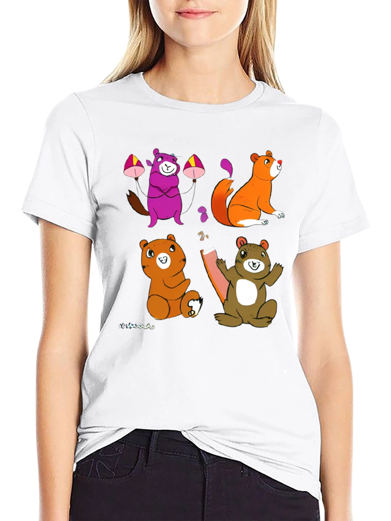 Cartoon Animal Graphic Black T-Shirt