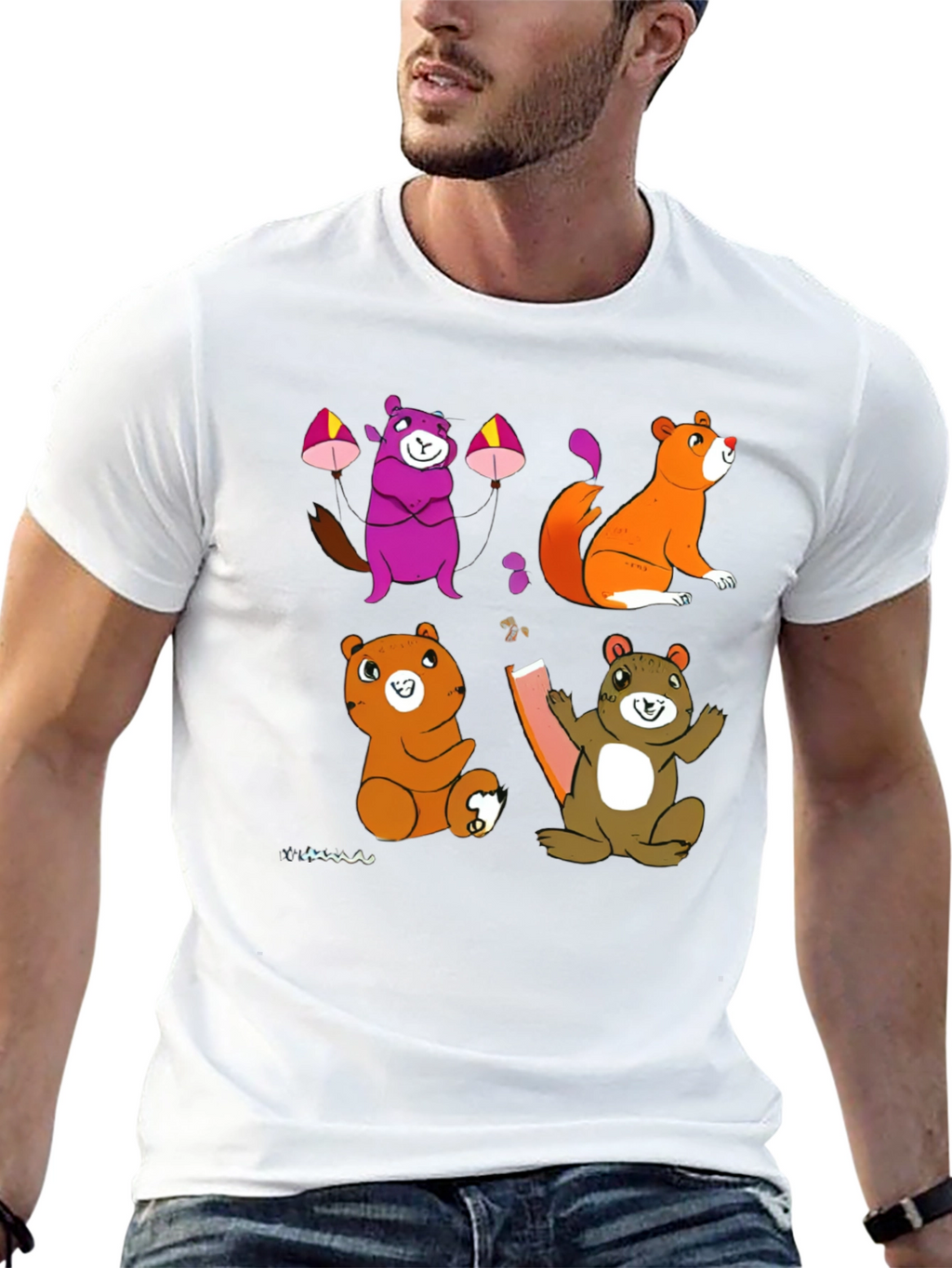 Cartoon Animal Graphic Black T-Shirt