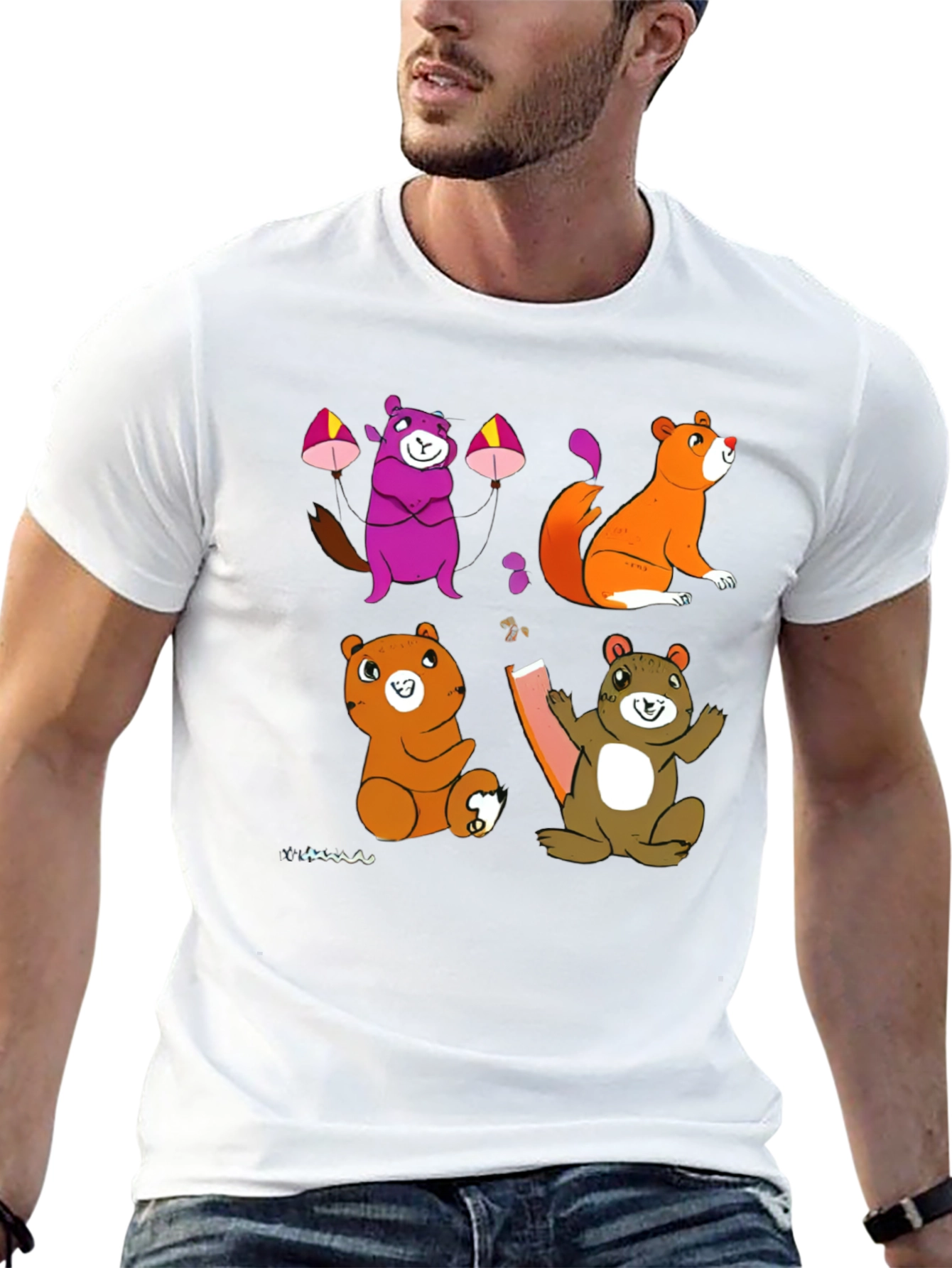 Cartoon Animal Graphic Black T-Shirt