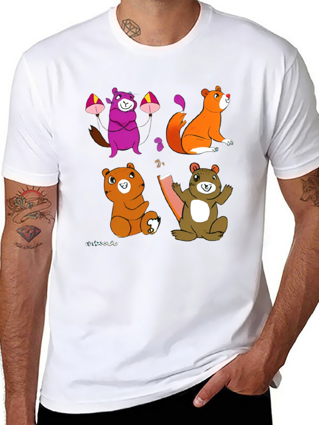 Cartoon Animal Graphic Black T-Shirt