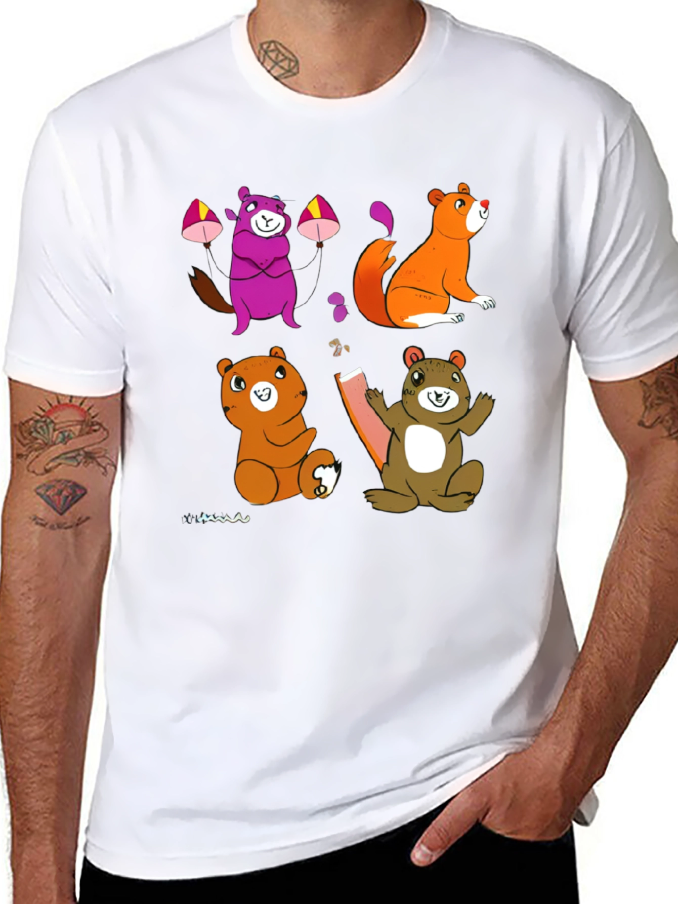 Cartoon Animal Graphic Black T-Shirt