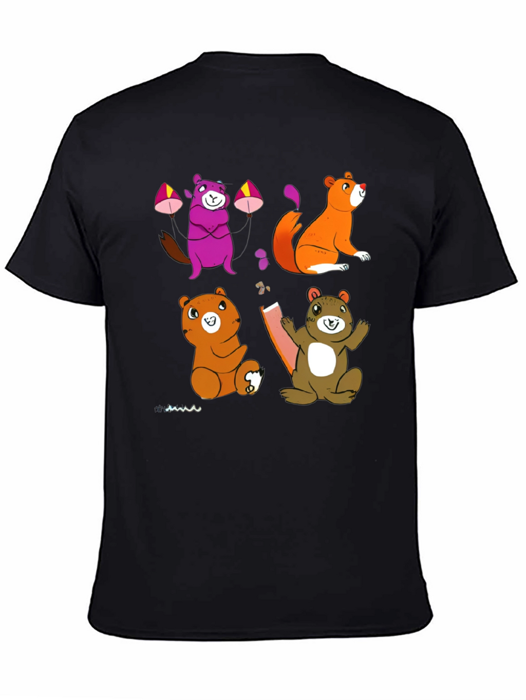 Cartoon Animal Graphic Black T-Shirt
