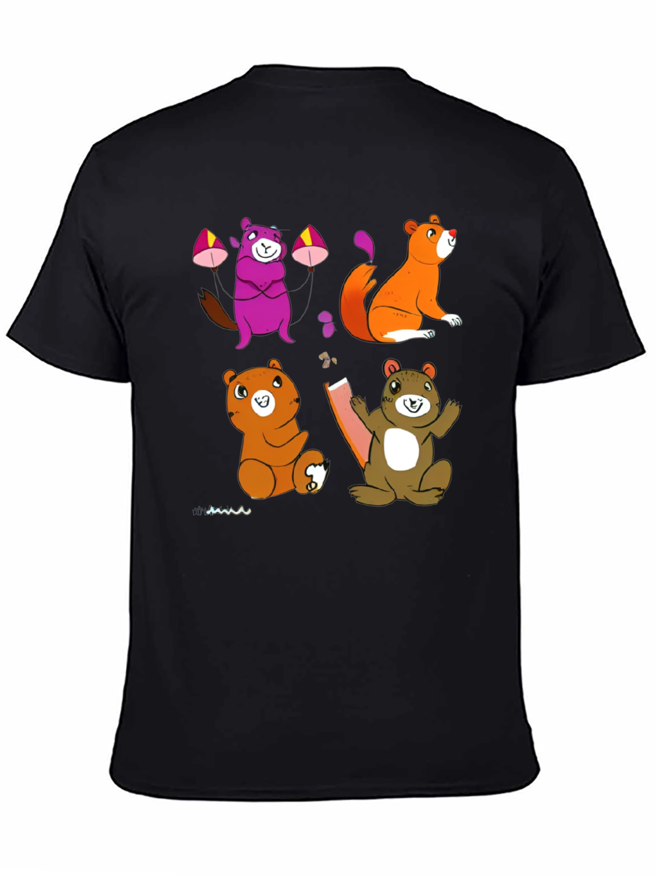 Cartoon Animal Graphic Black T-Shirt