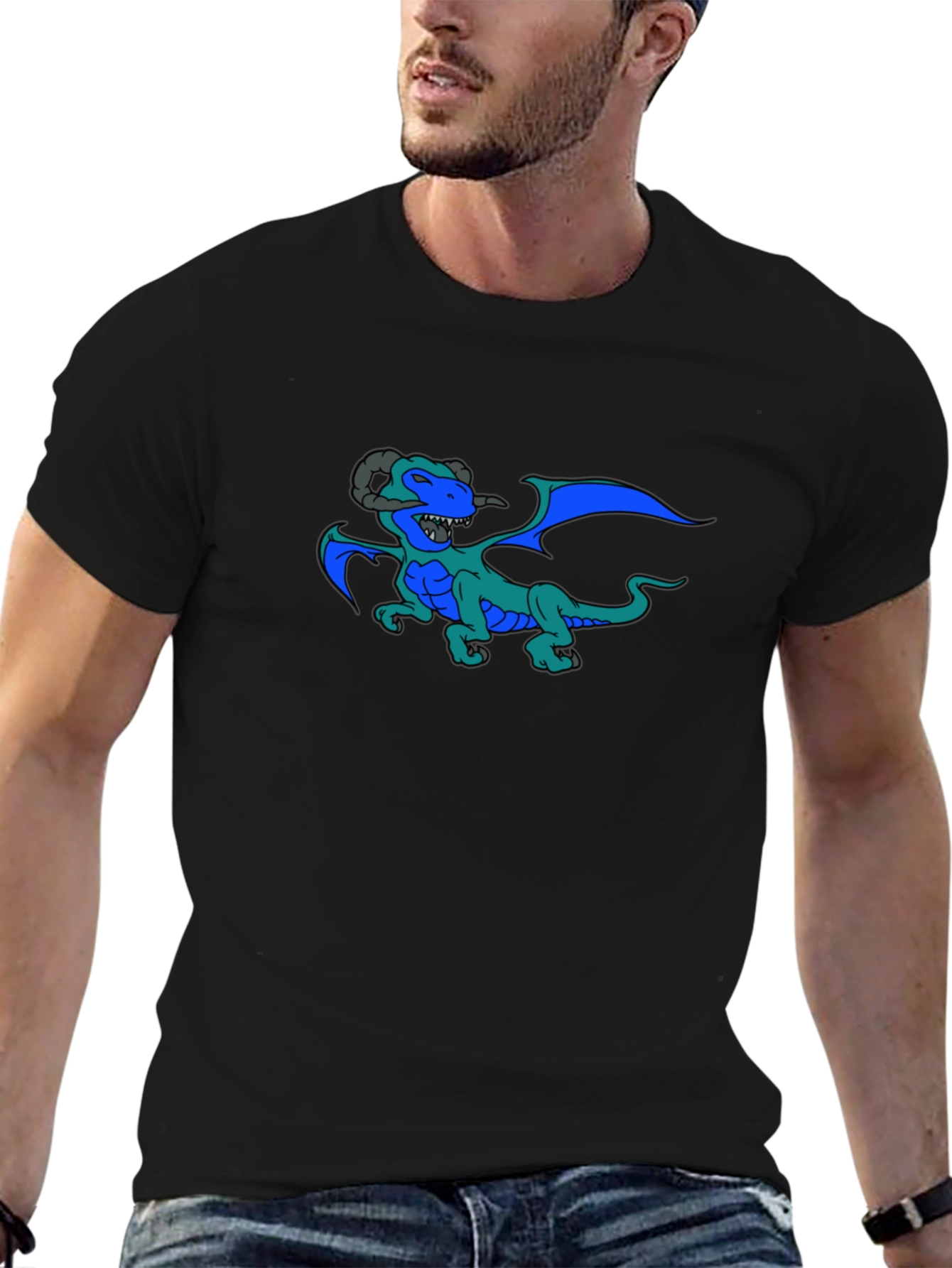 Dragon Graphic Print Black T-Shirt