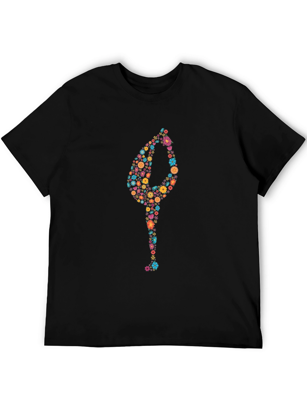 Floral Yoga Pose Black T-Shirt