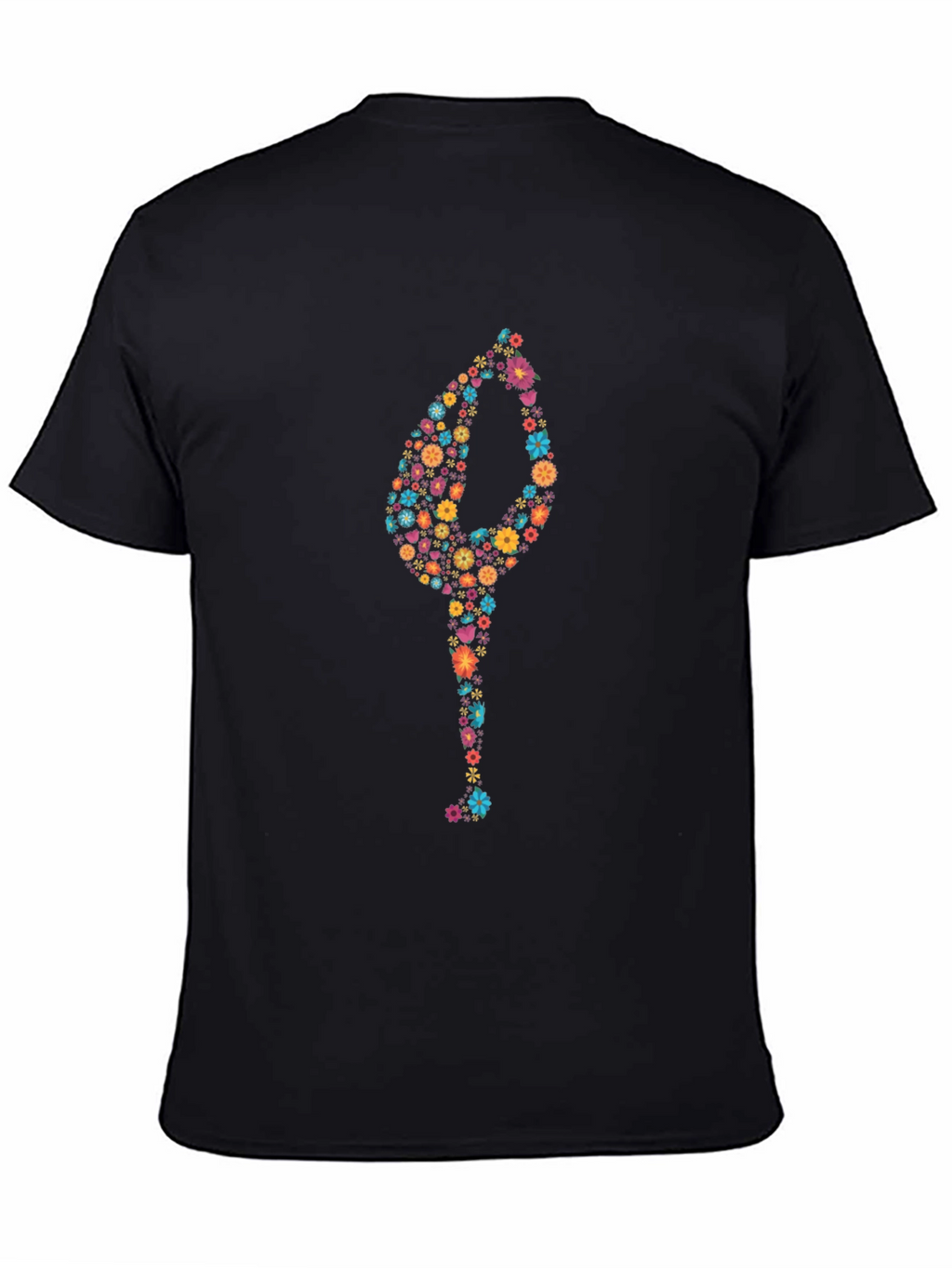 Floral Yoga Pose Black T-Shirt