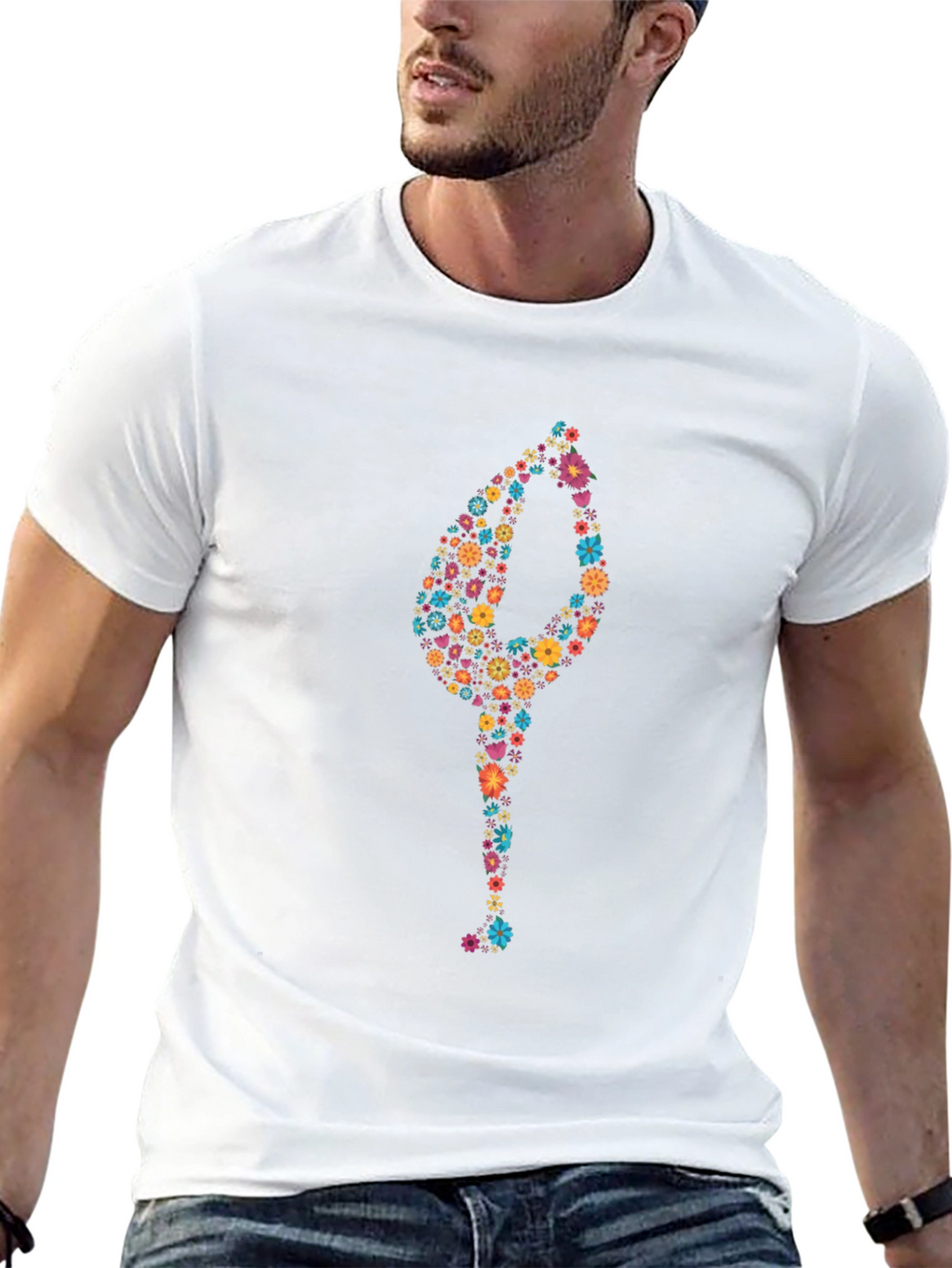Floral Yoga Pose Black T-Shirt